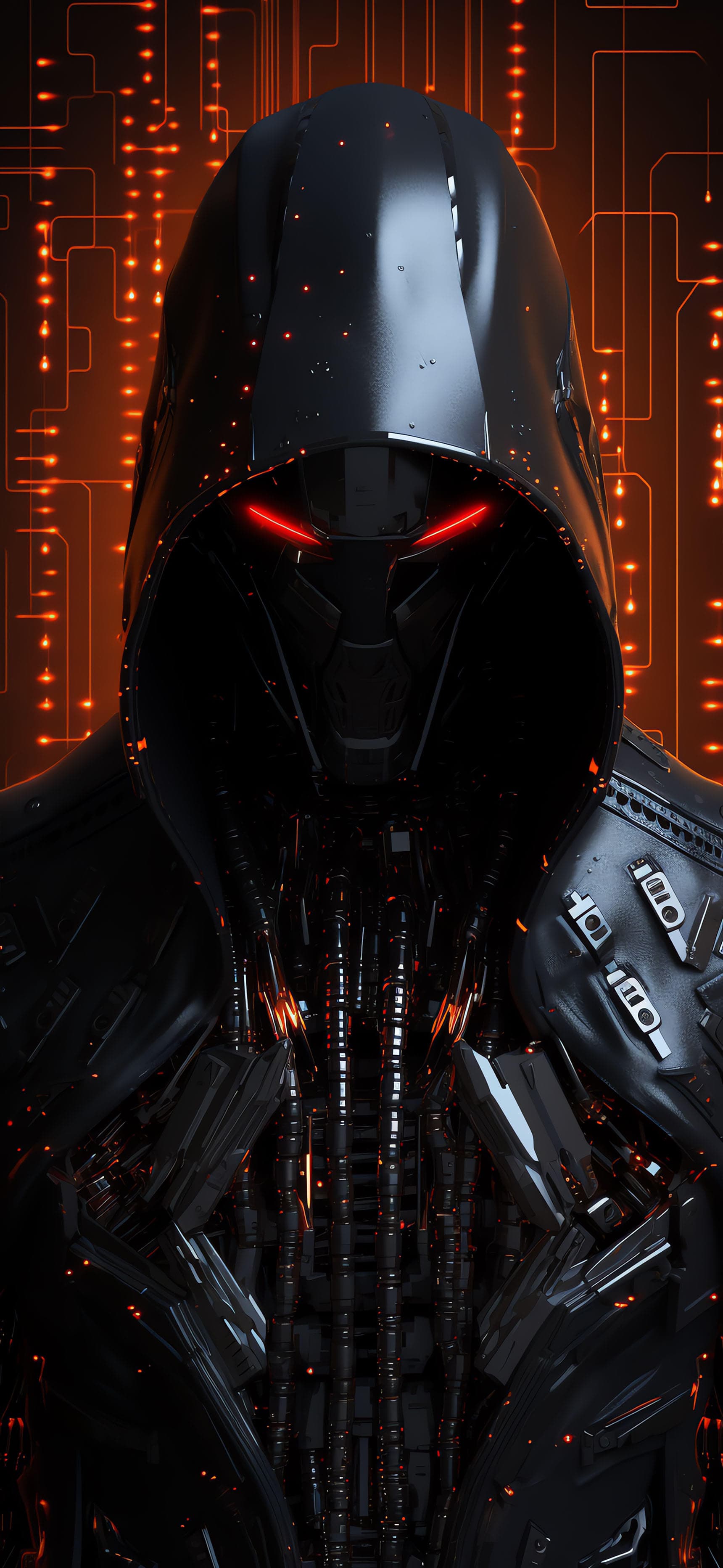 Cyberpunk Hooded Figure - free phone wallpaper