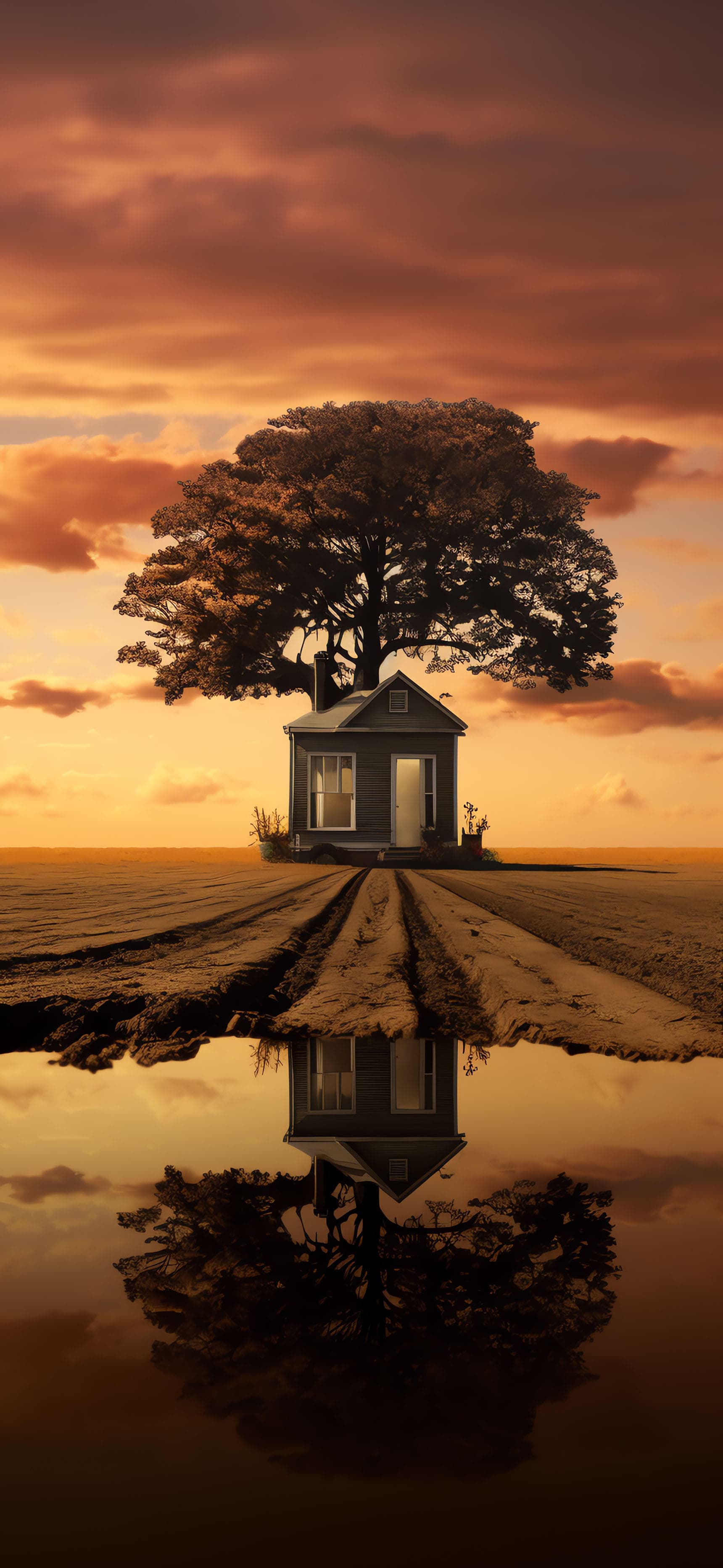 Solitary Tree Reflection - free phone wallpaper