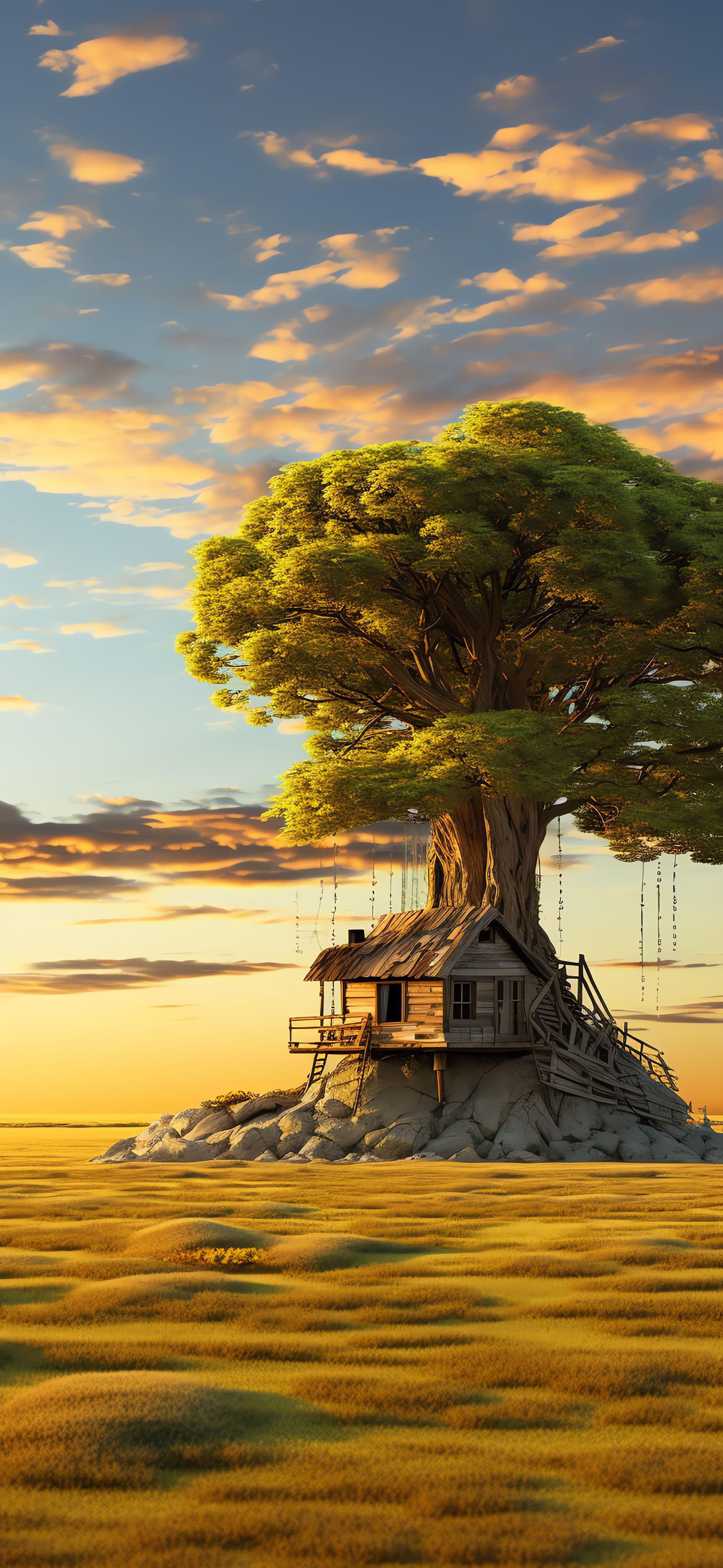 Treehouse Golden Hour - free phone wallpaper