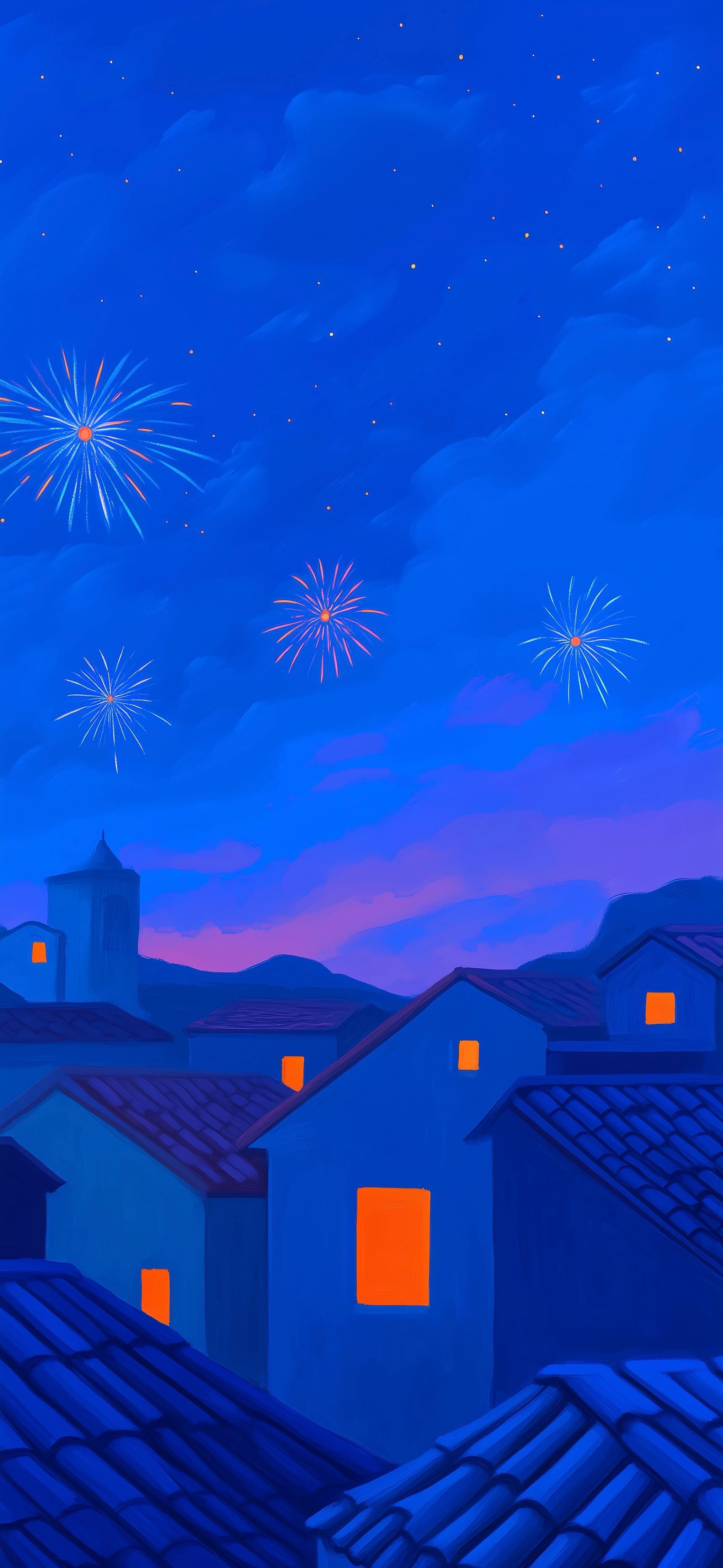 Sunset City Fireworks - free phone wallpaper