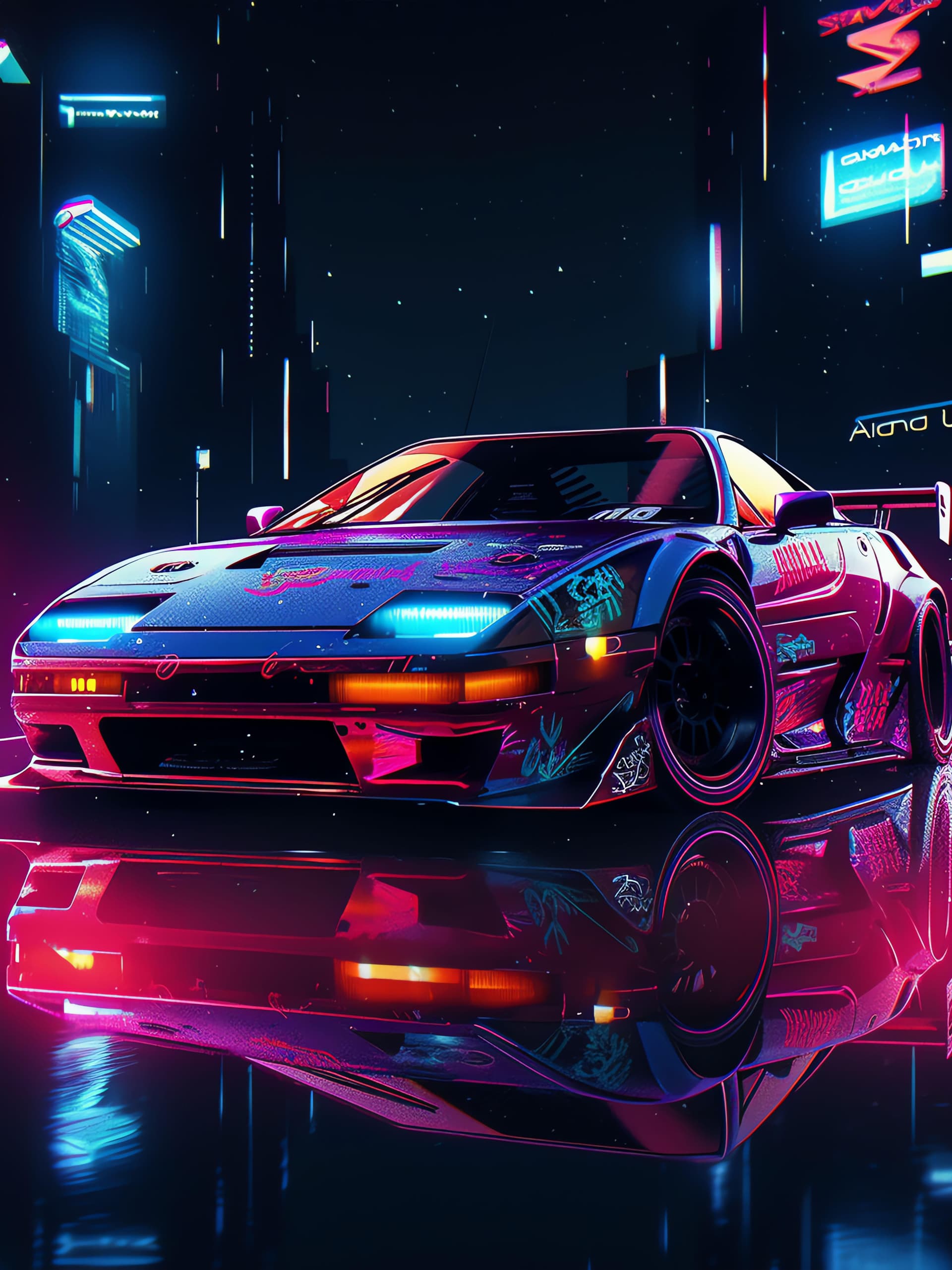 Cyberpunk Car Reflection - free phone wallpaper