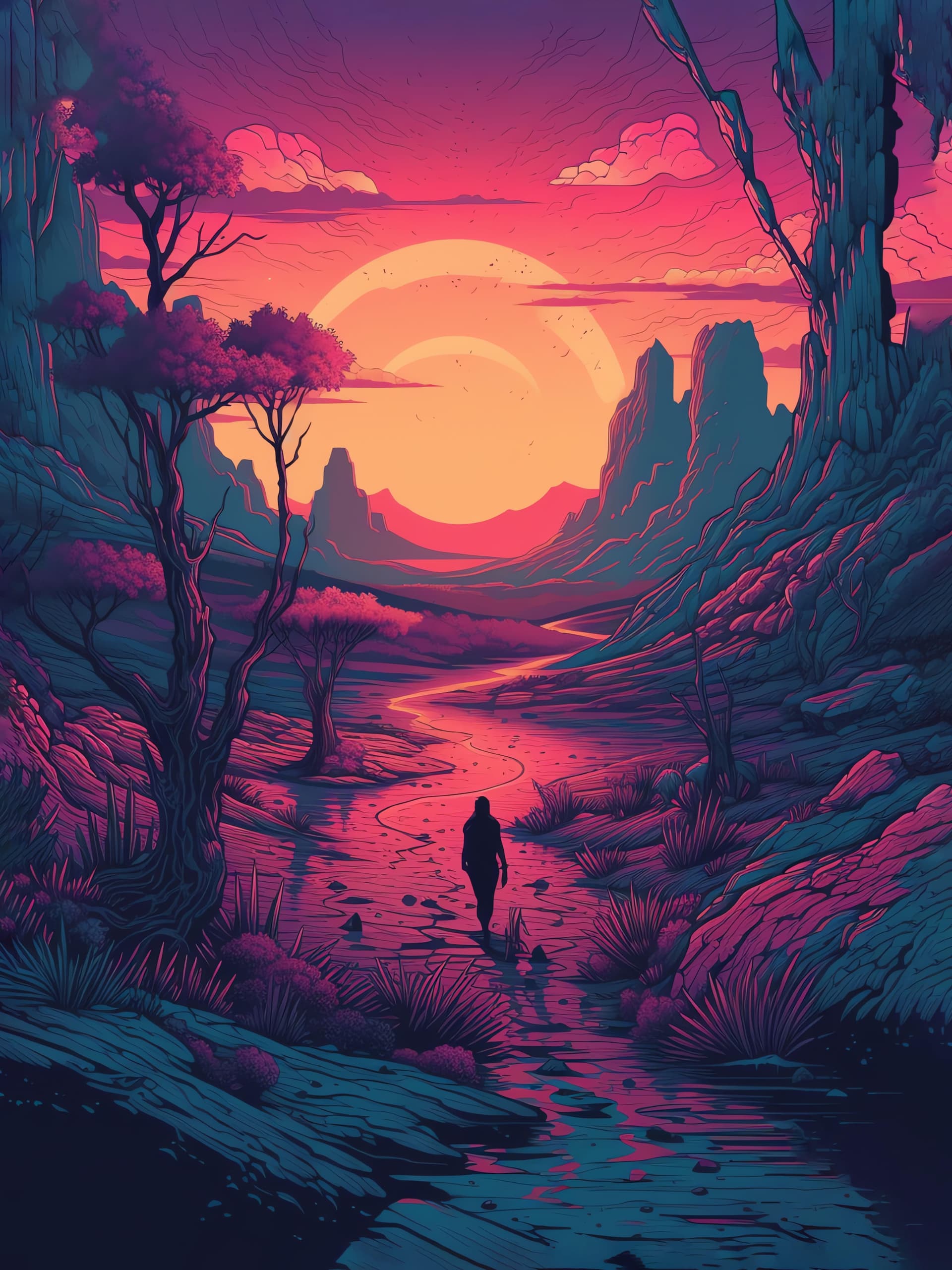 Sunset Desert Walker - free phone wallpaper