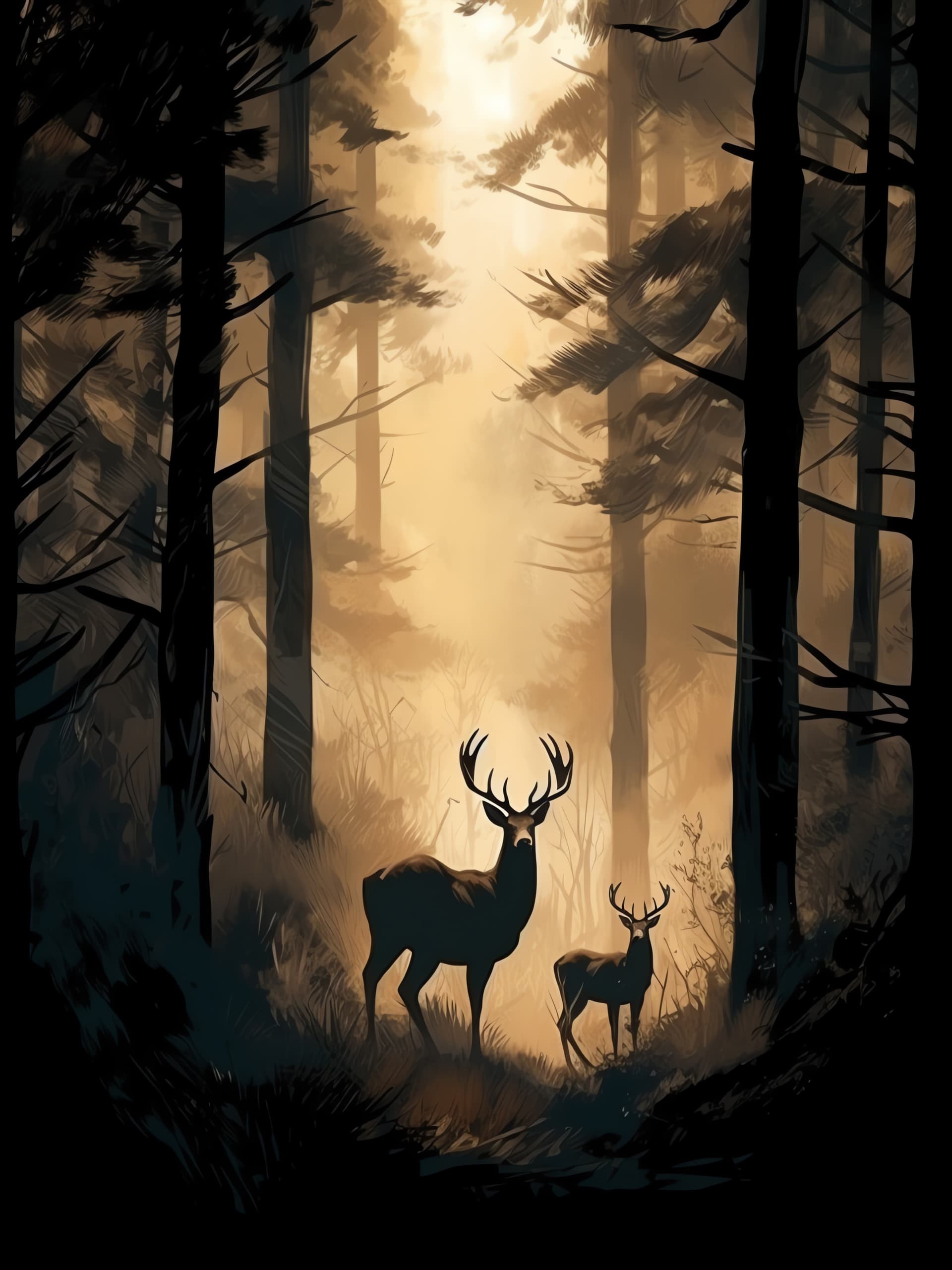Forest Deer Silhouette - free phone wallpaper