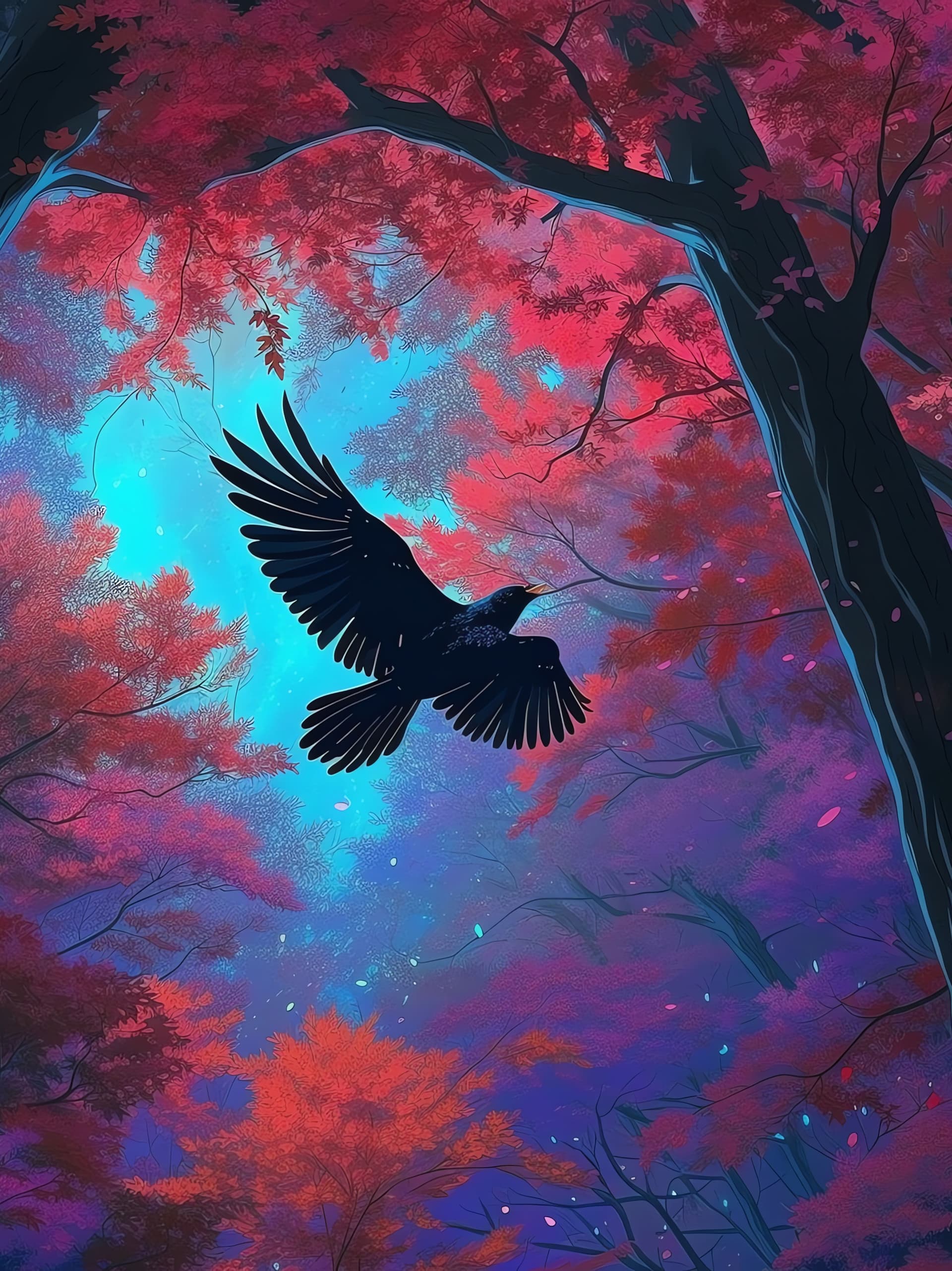 Crimson Raven Flight - free phone wallpaper
