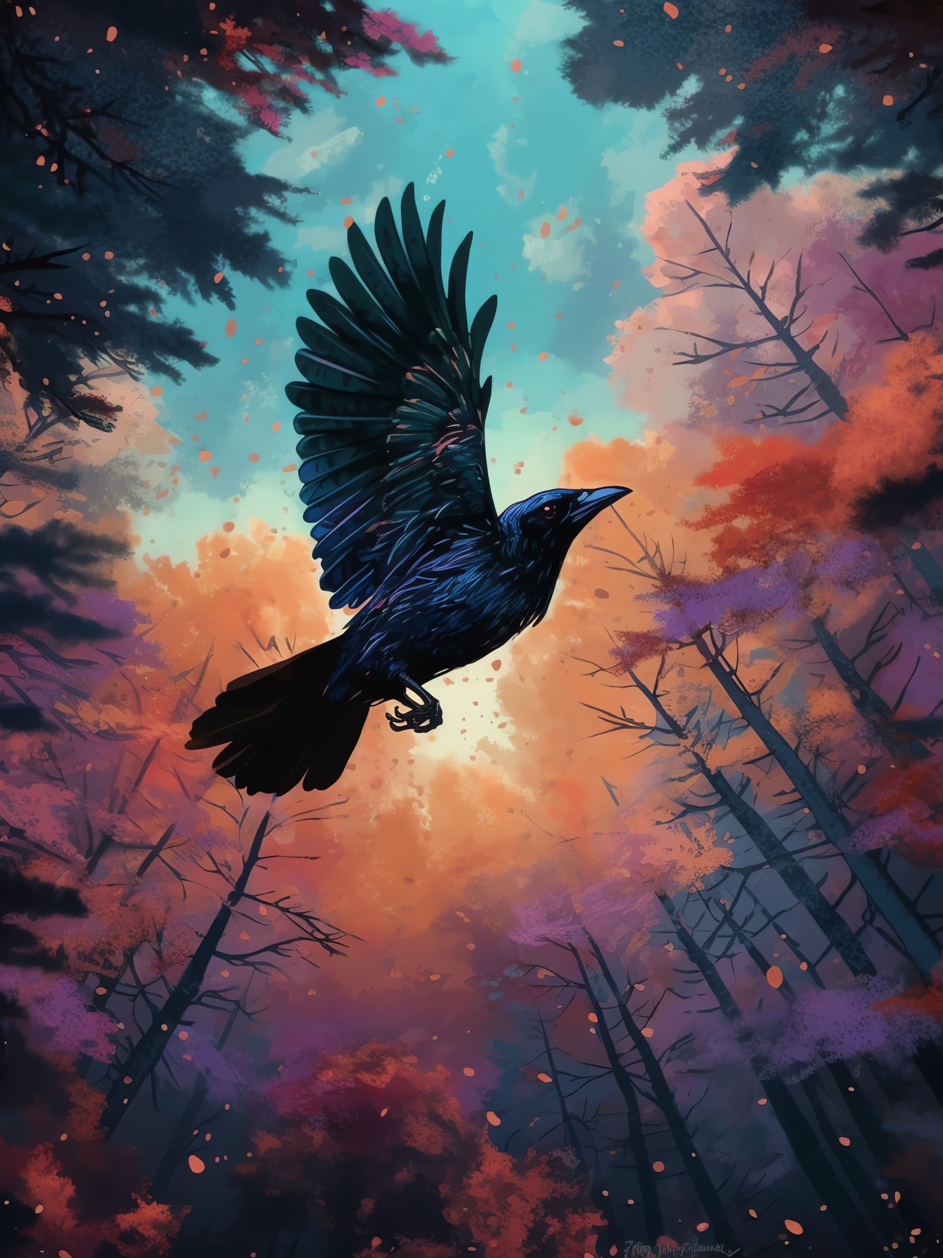 Raven's Autumn Flight - free phone wallpaper