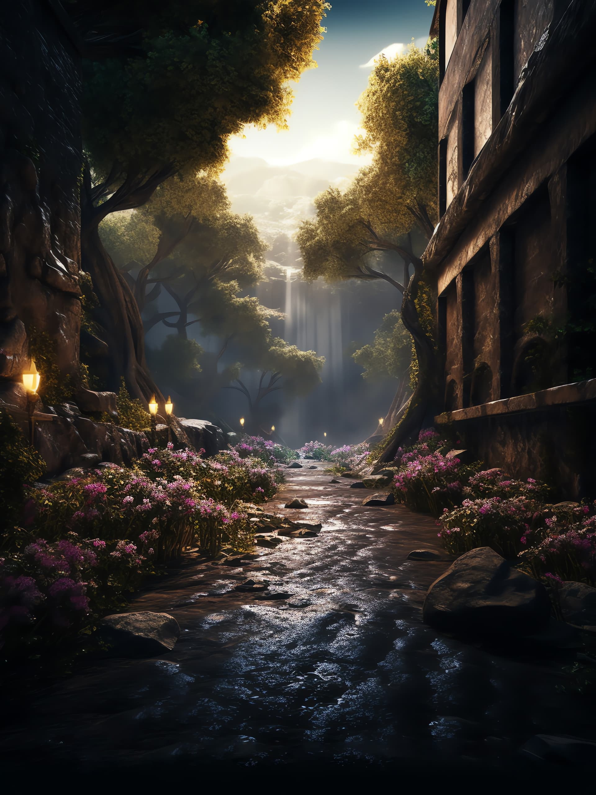 Enchanted Waterfall Alley - free phone wallpaper