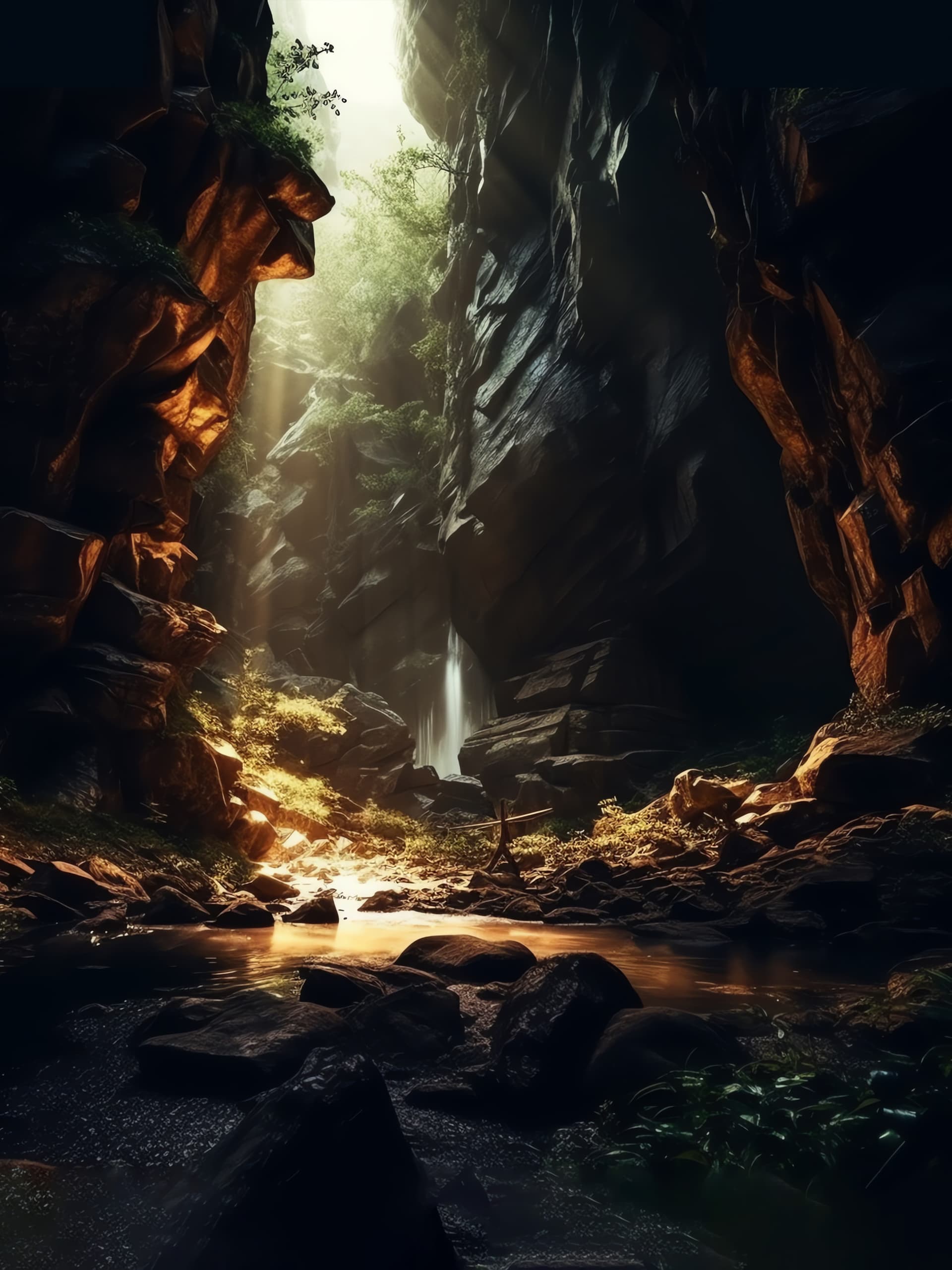 Canyon Waterfall Light - free phone wallpaper