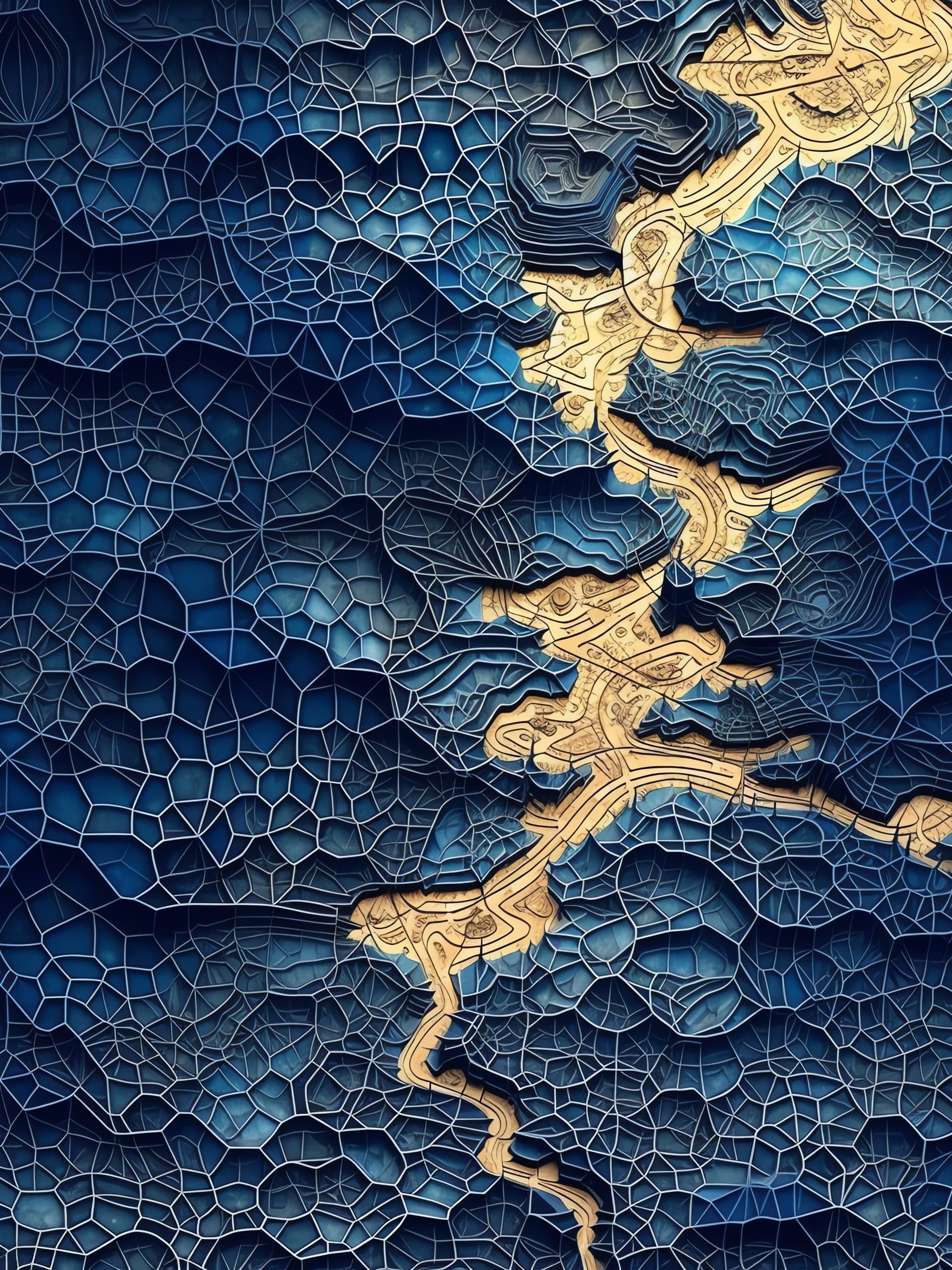 Golden Blue Mosaic - free phone wallpaper