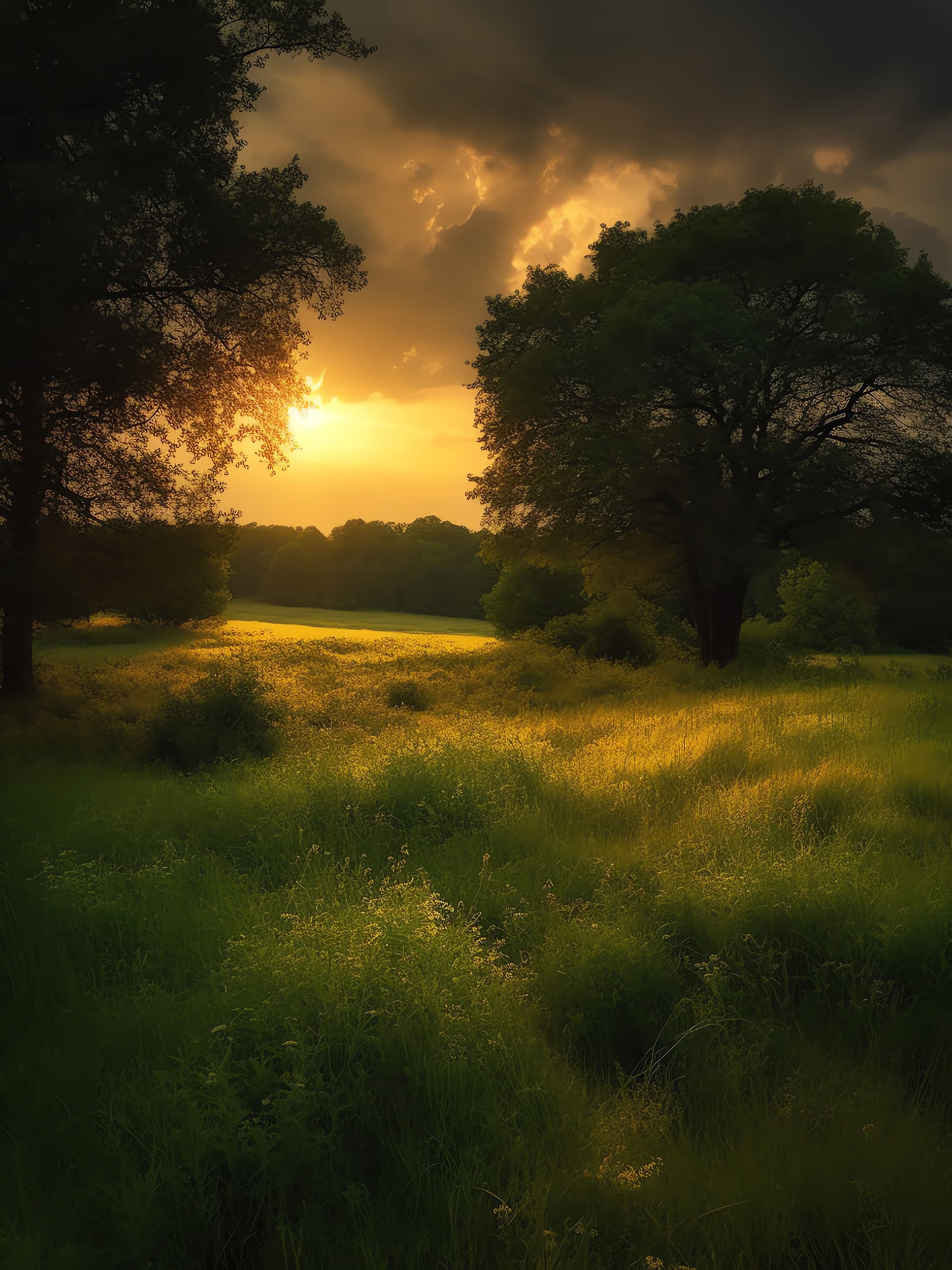 Golden Meadow Sunset - free phone wallpaper