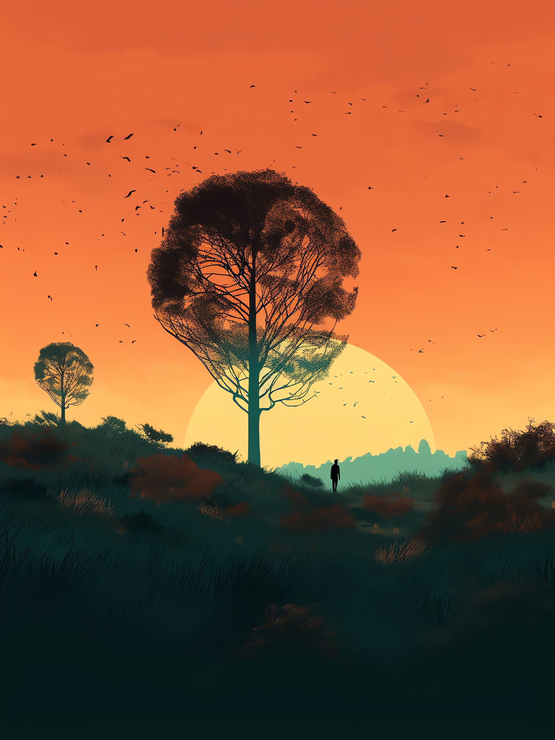 Solitary Sunset Stroll - free phone wallpaper