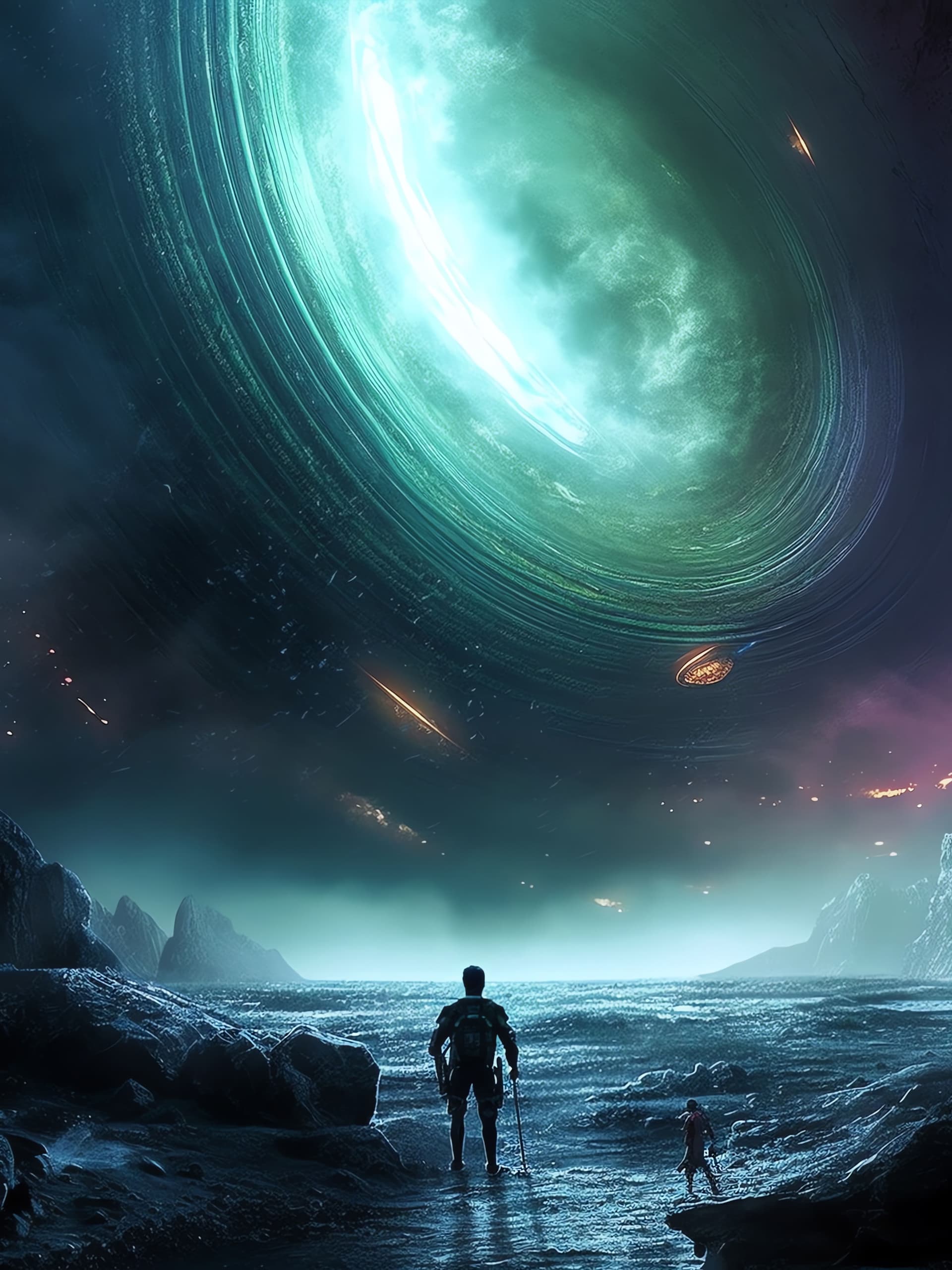 Cosmic Shoreline Gaze - free phone wallpaper