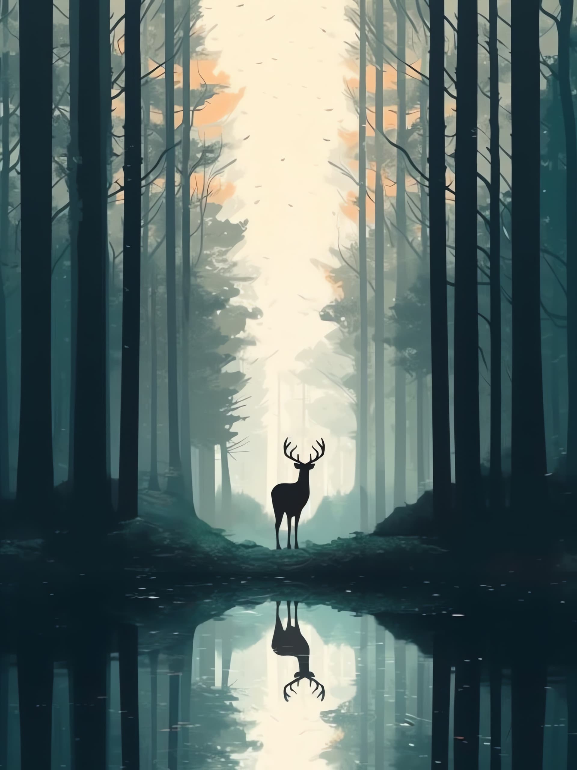 Forest Deer Reflection - free phone wallpaper