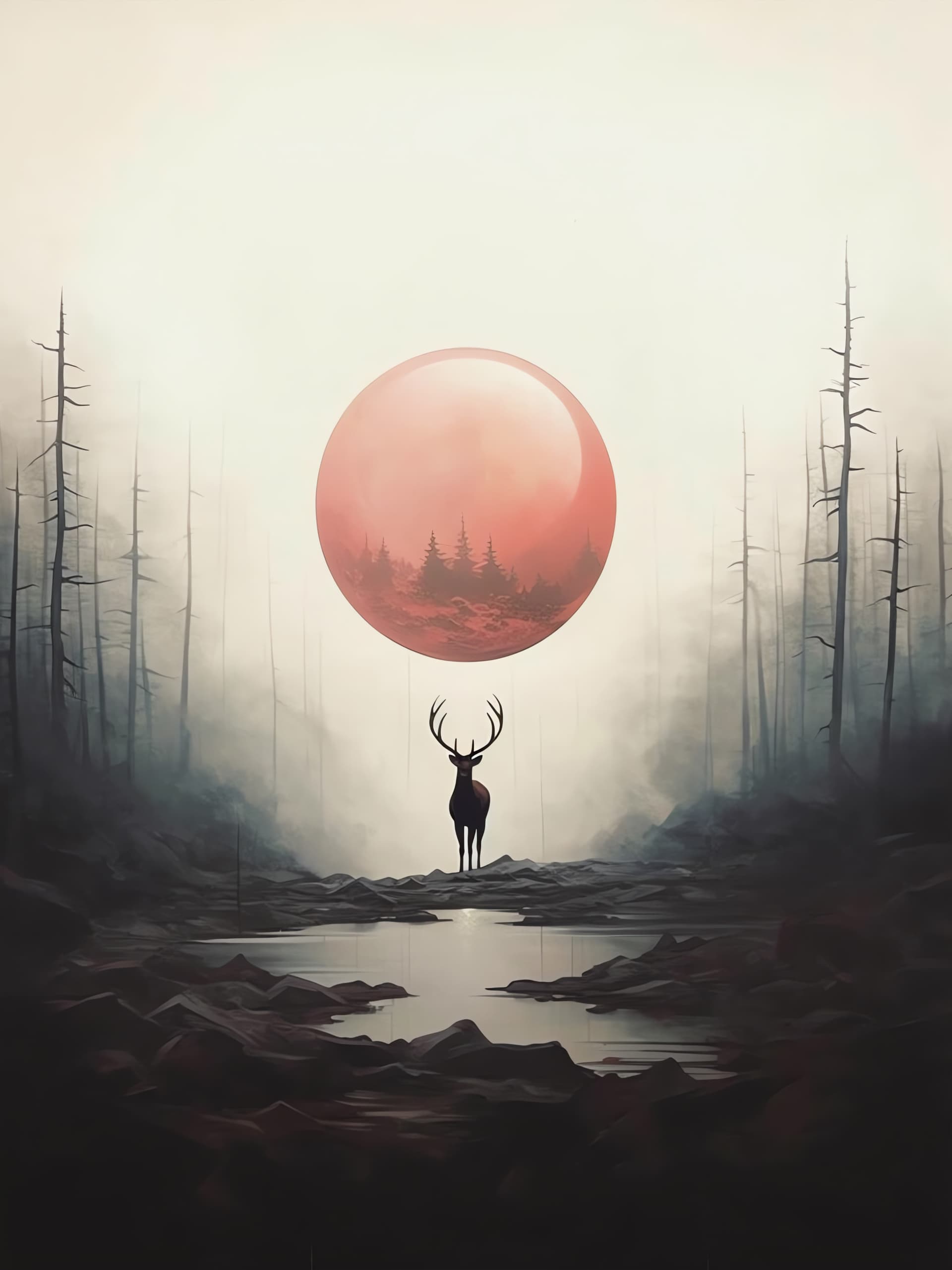 Ethereal Deer Scene - free phone wallpaper