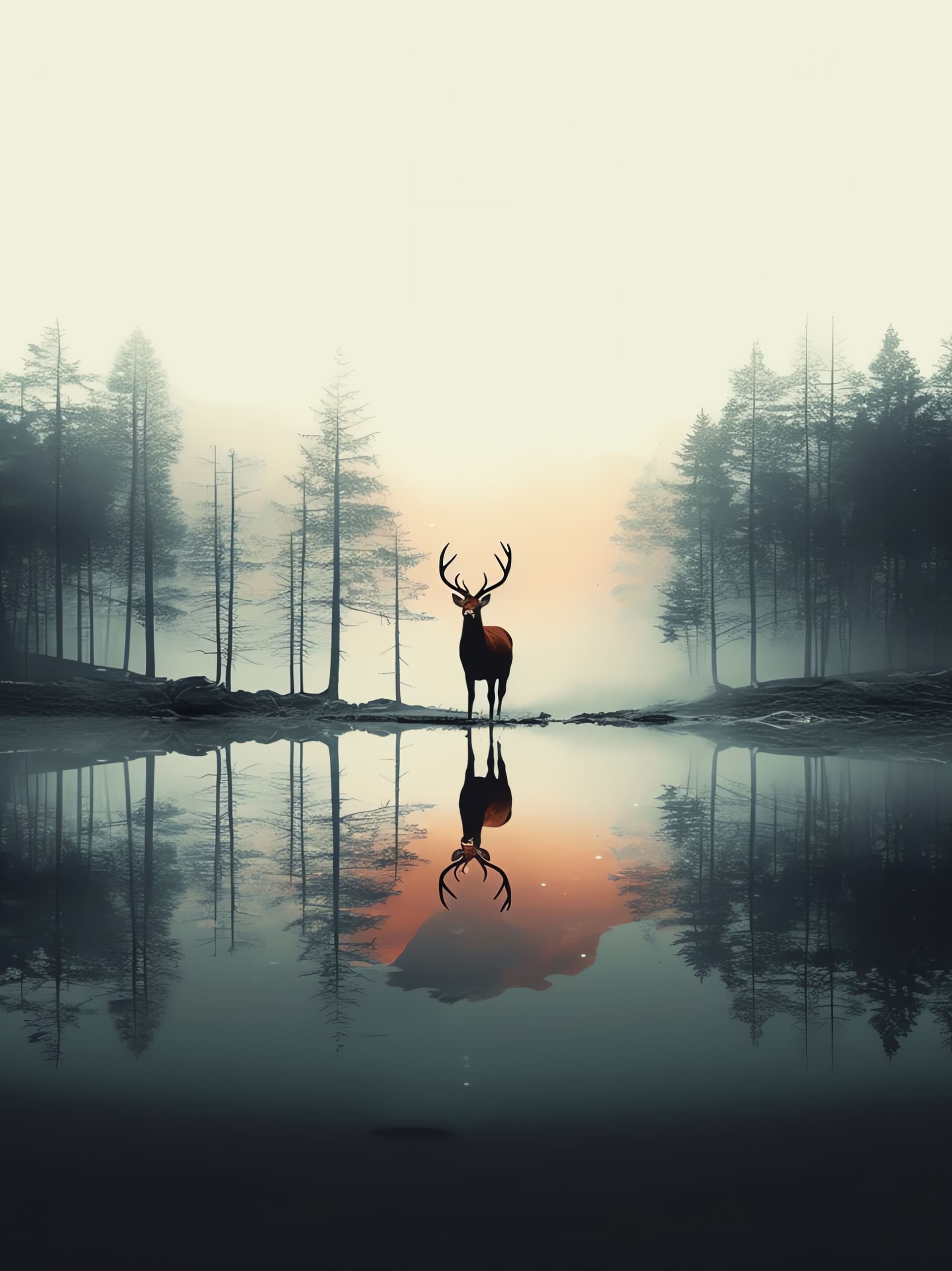 Reflective Deer Lake - free phone wallpaper