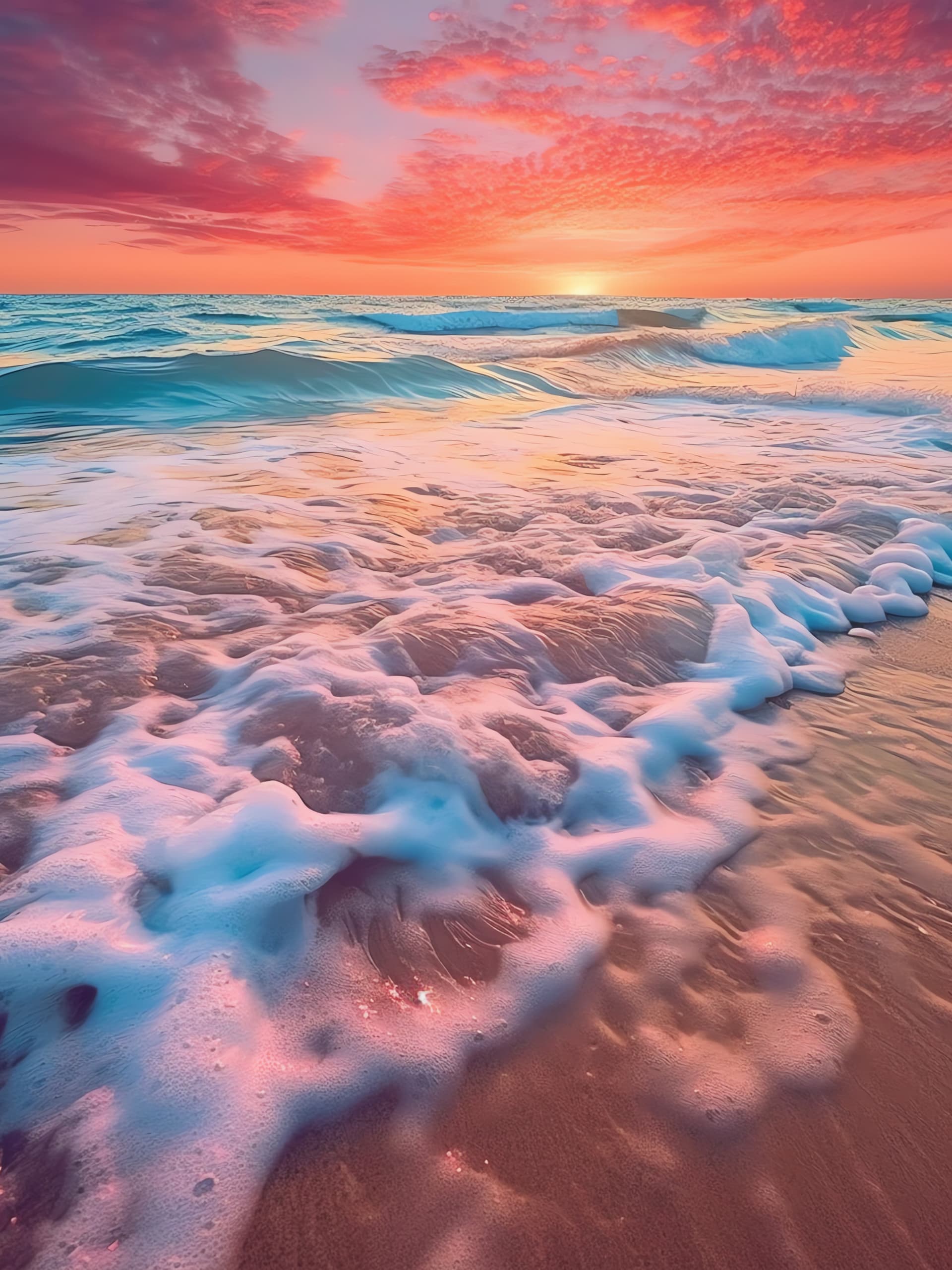 Ocean Foam Sunset - free phone wallpaper