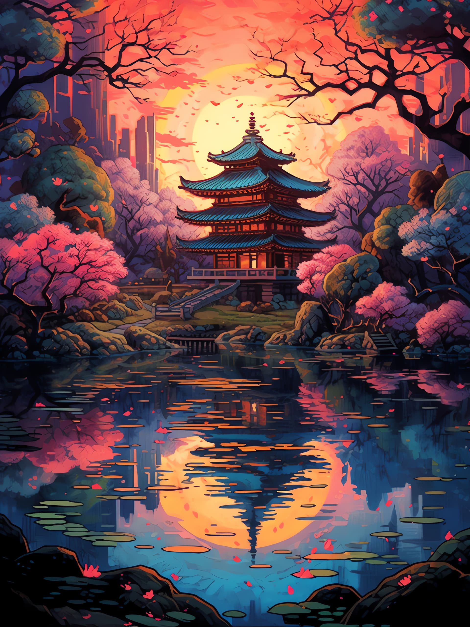 Japanese Garden Sunset - free phone wallpaper