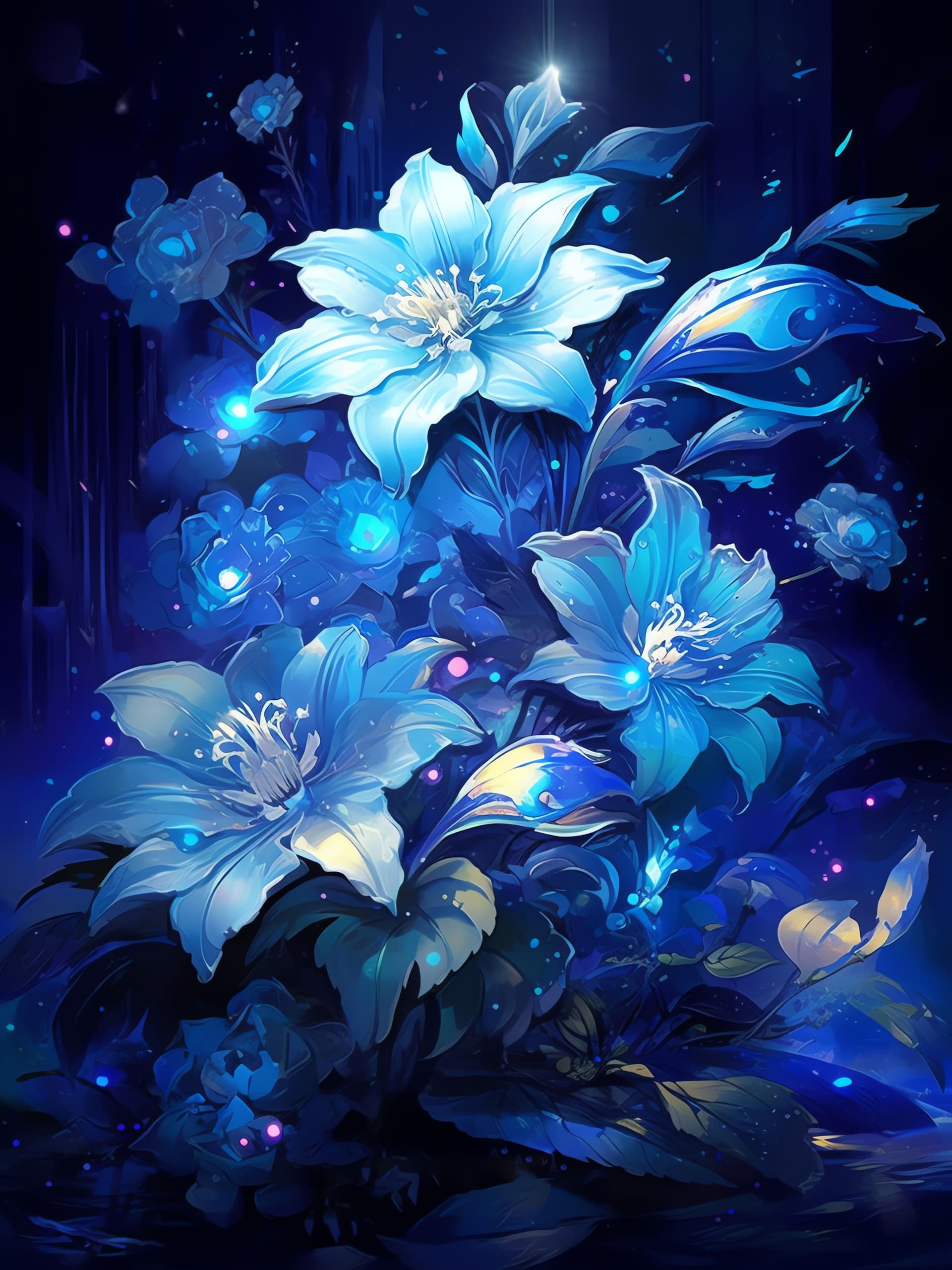 Luminous Blue Flowers - free phone wallpaper