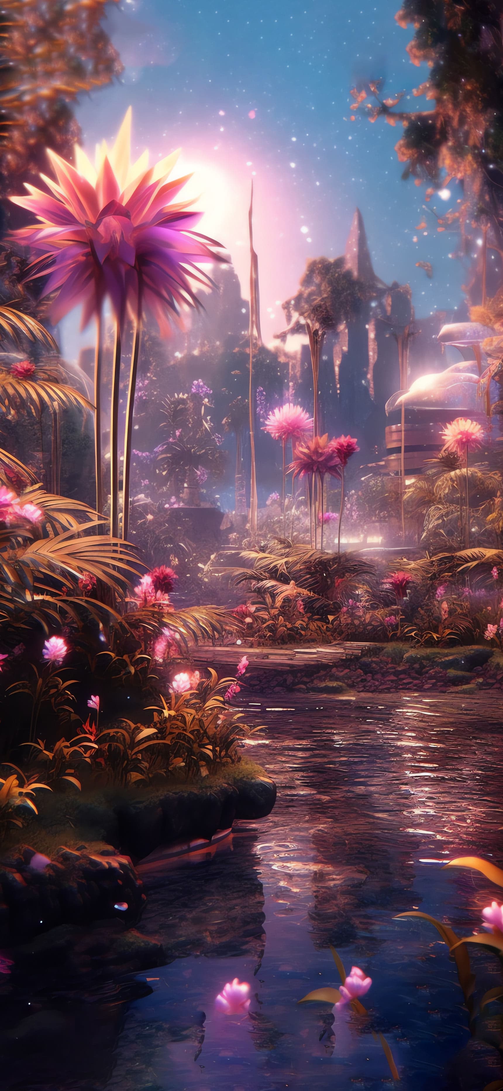 Enchanted Floral River - free phone wallpaper