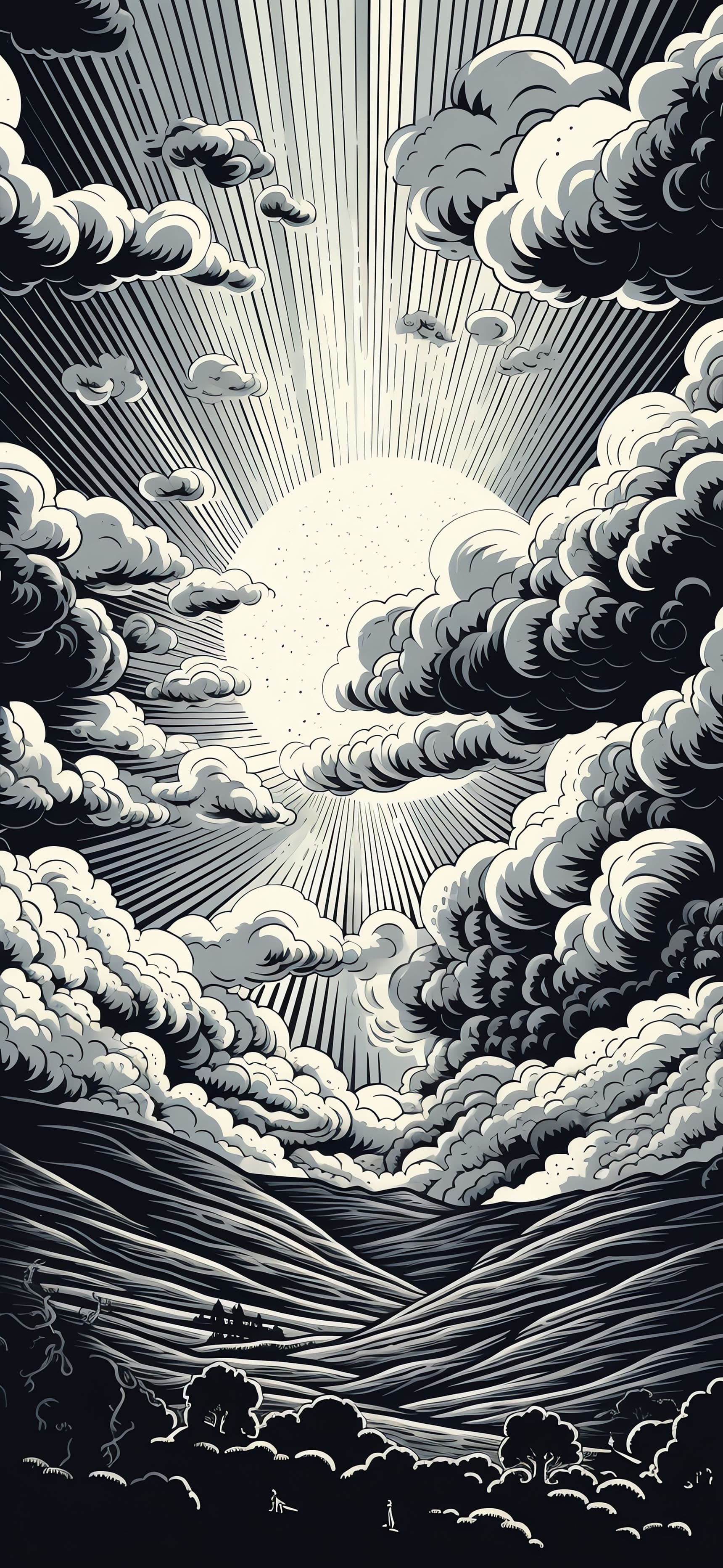 Monochrome Cloudscape Art - free phone wallpaper