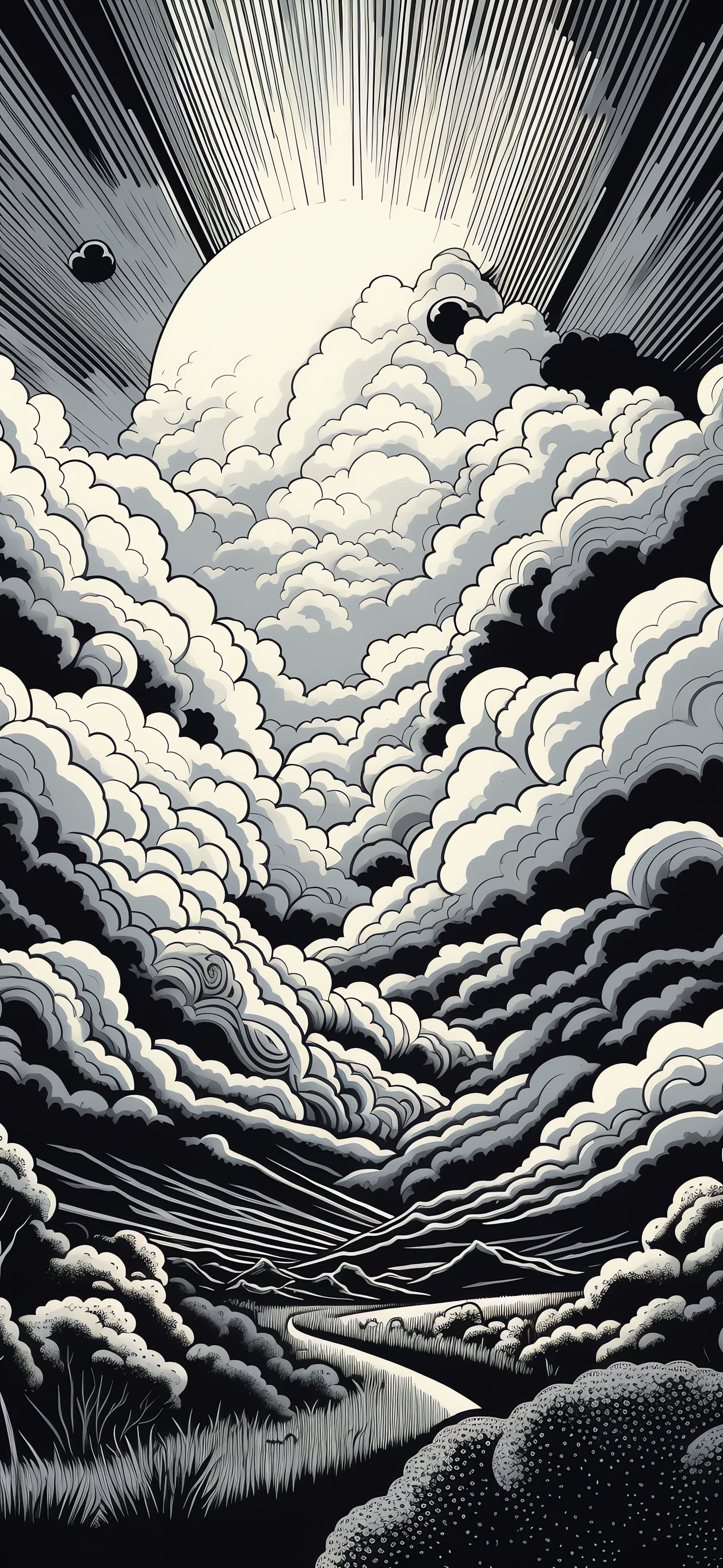 Cloudscape Monochrome - free phone wallpaper
