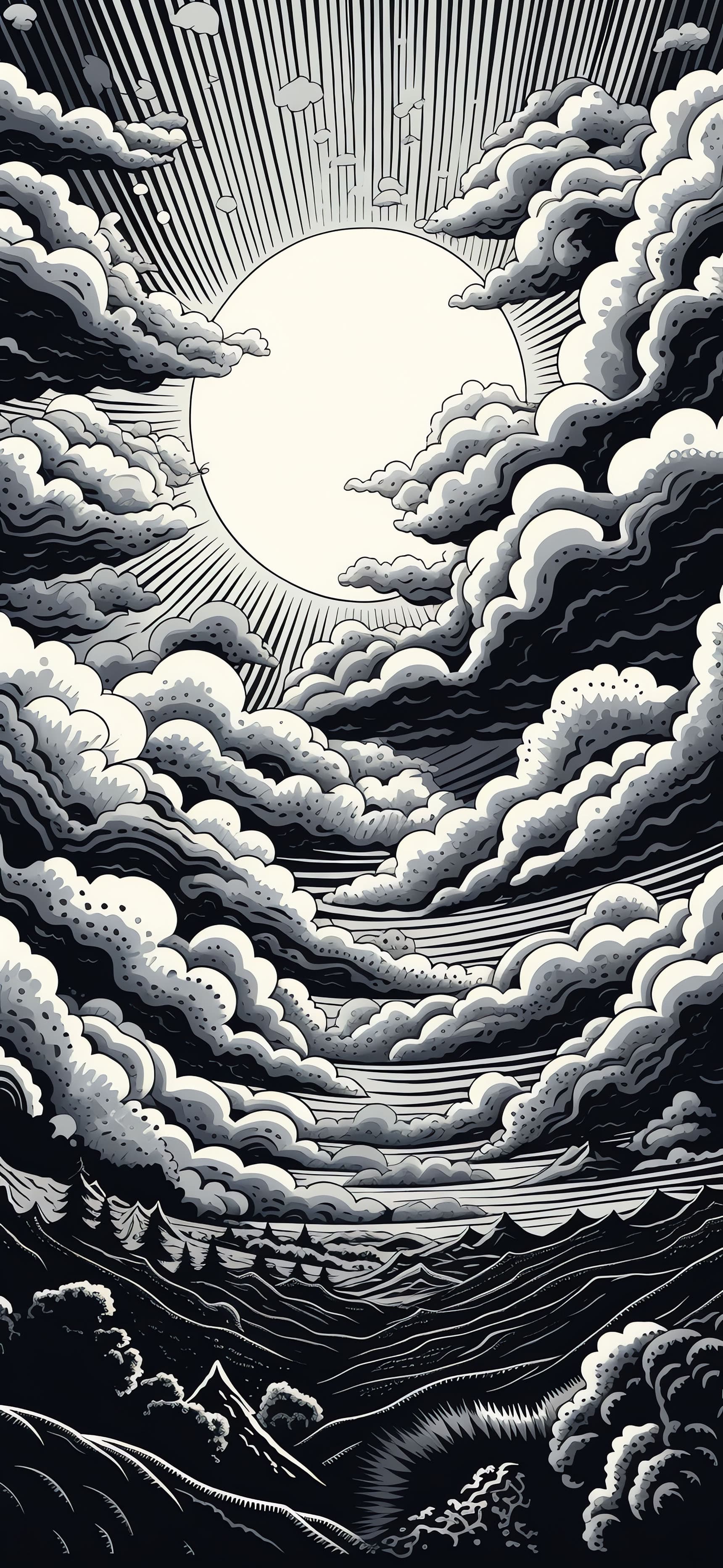 Monochrome Cloudscape - free phone wallpaper
