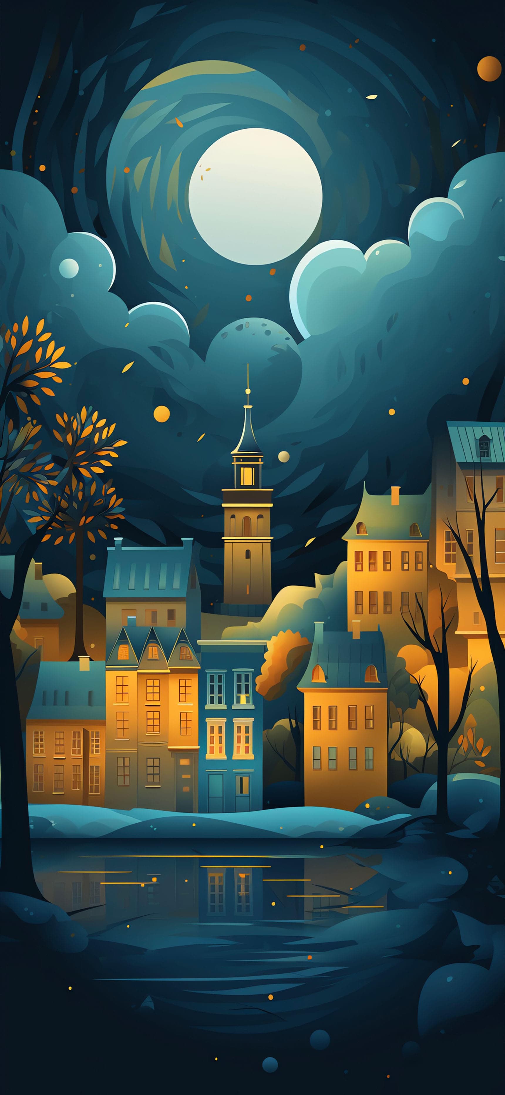 Moonlit Town - free phone wallpaper