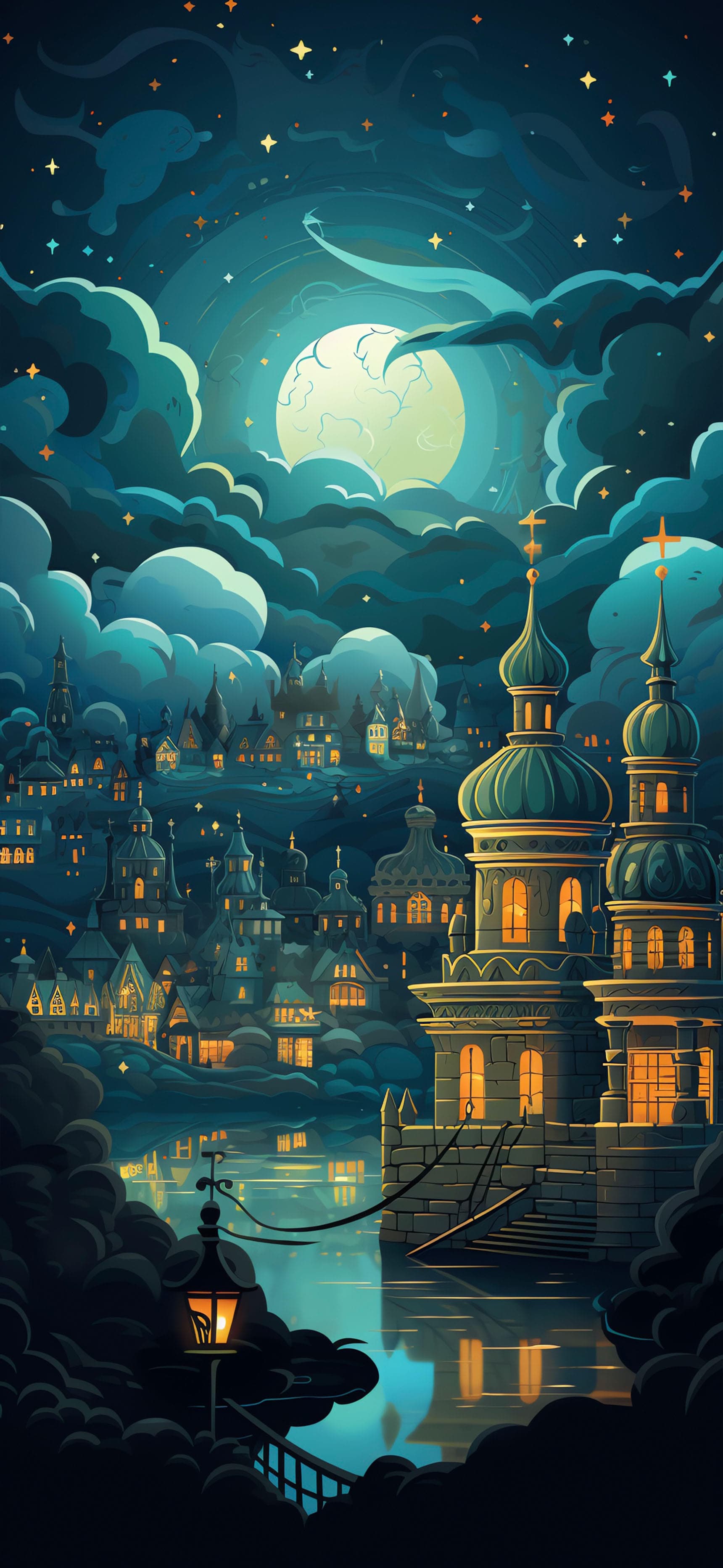 Moonlit Cityscape - free phone wallpaper
