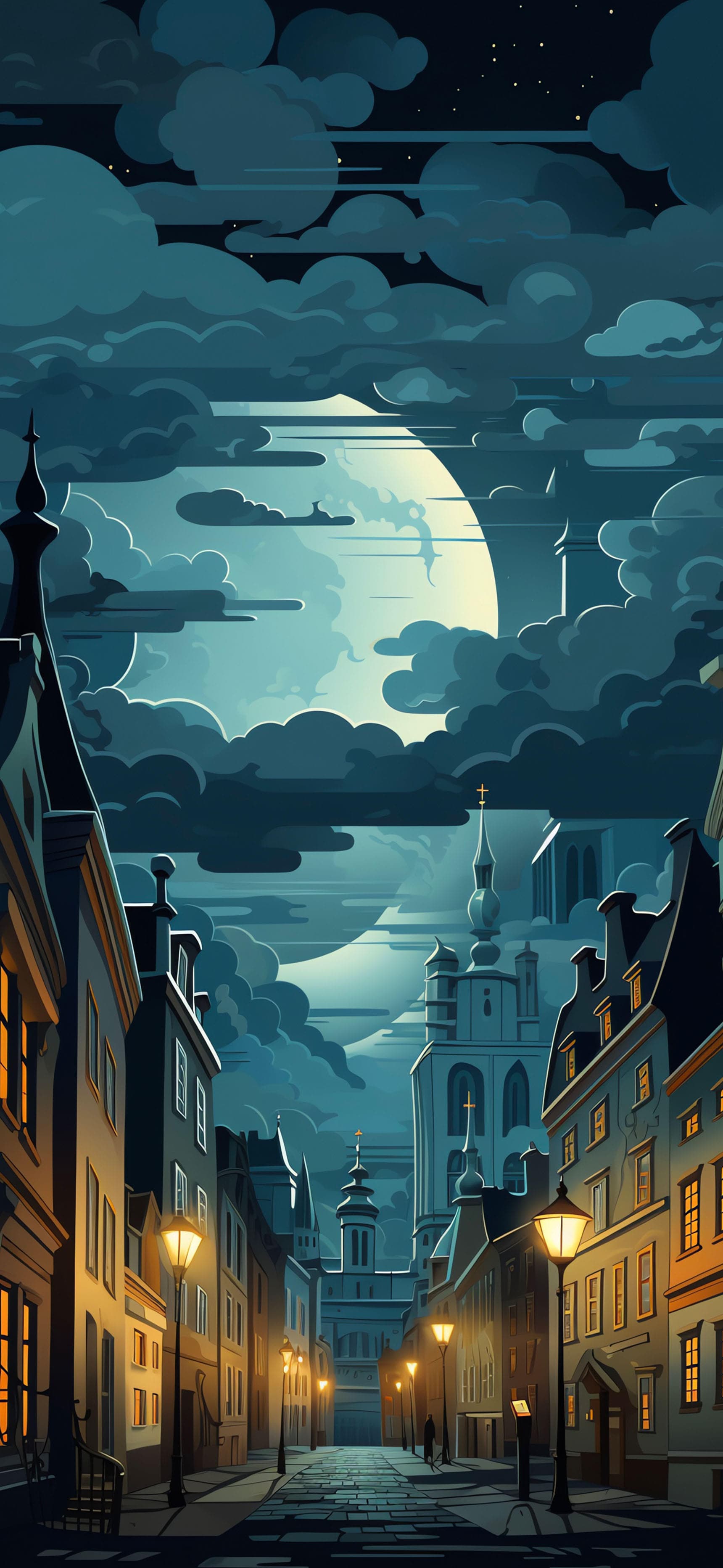Moonlit Cityscape - free phone wallpaper