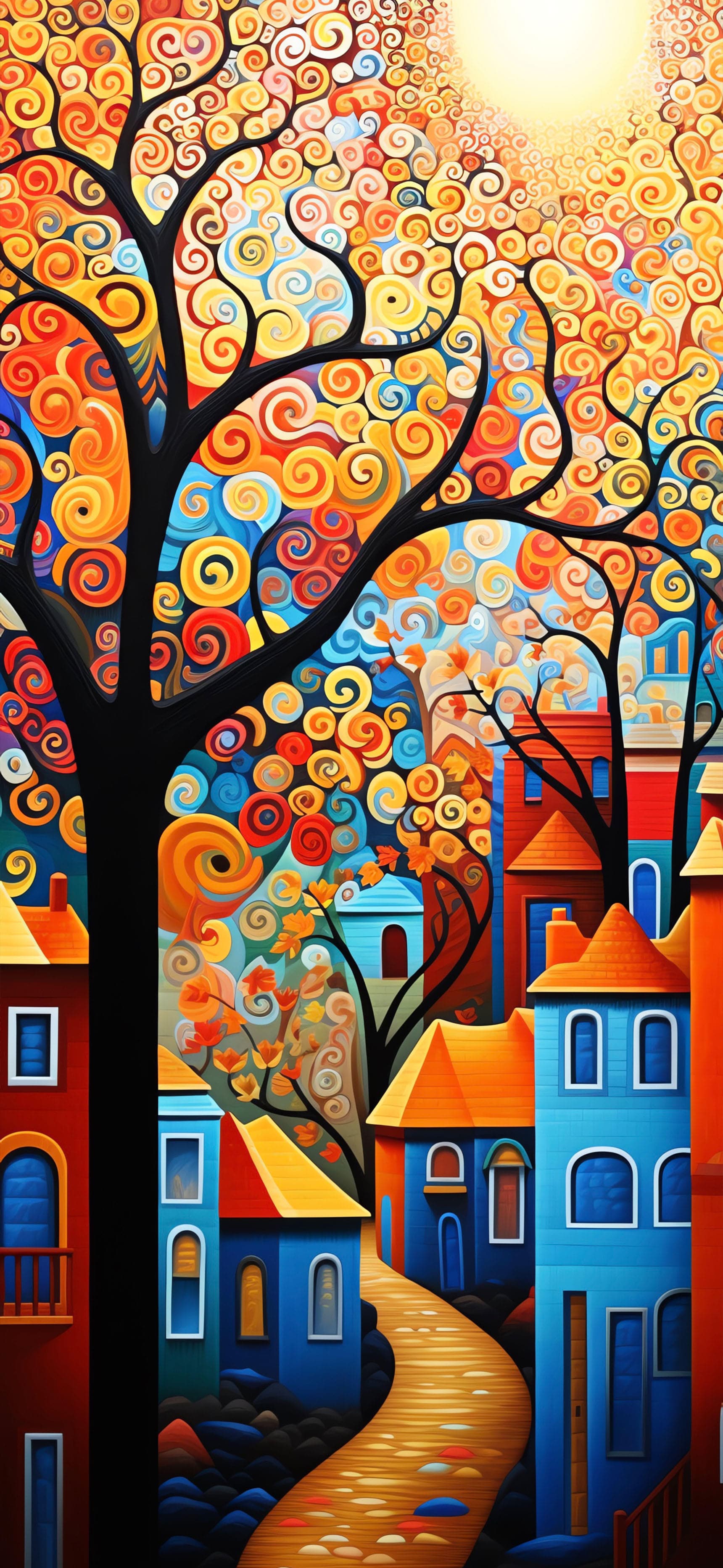 Whimsical Townscape - free phone wallpaper