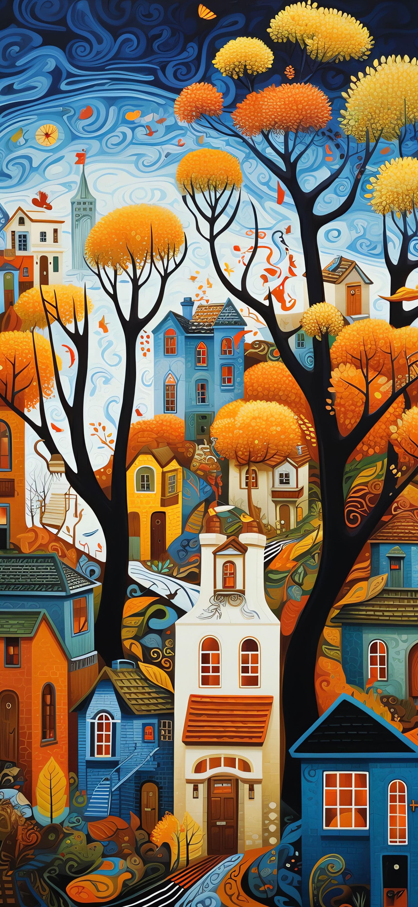 Autumn Town Scene - free phone wallpaper