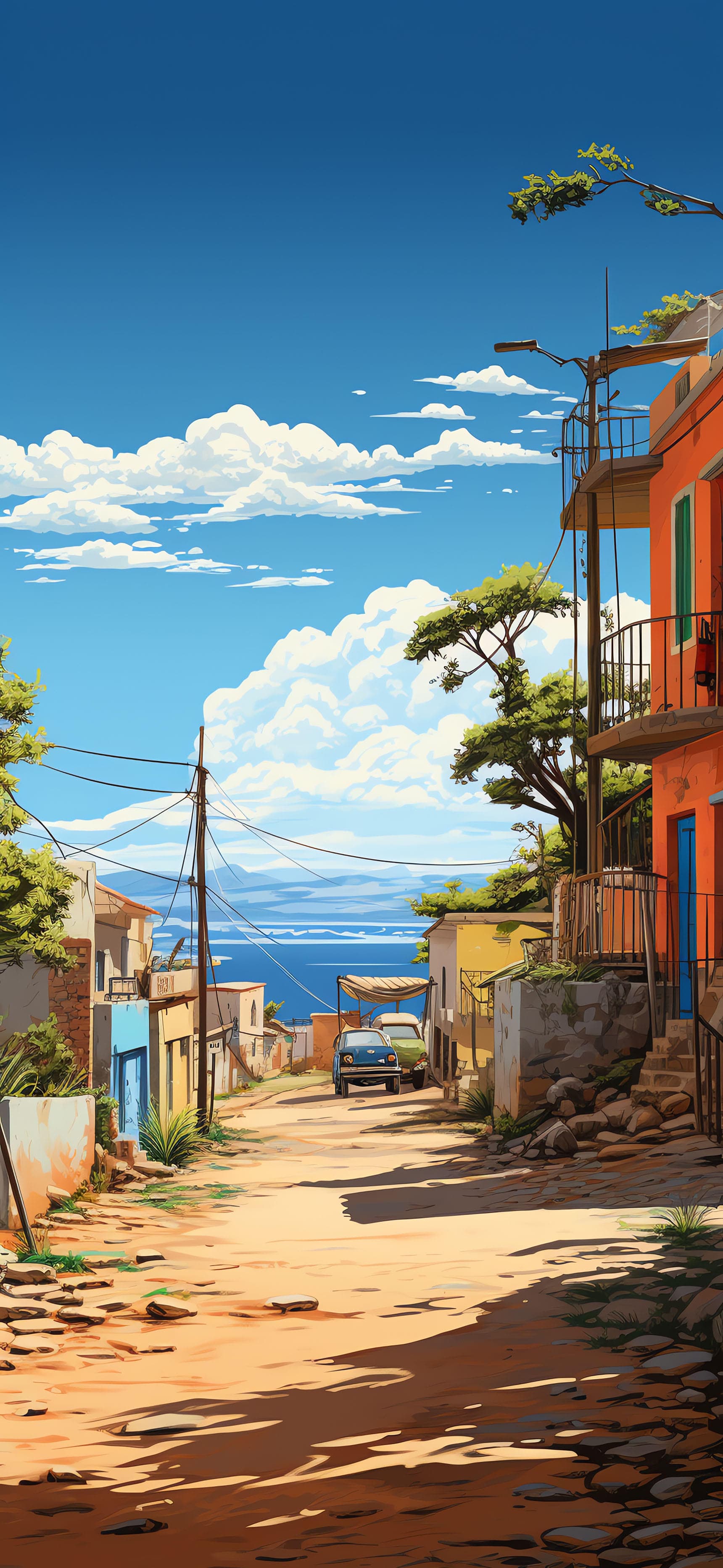 Coastal Village Scene - free phone wallpaper