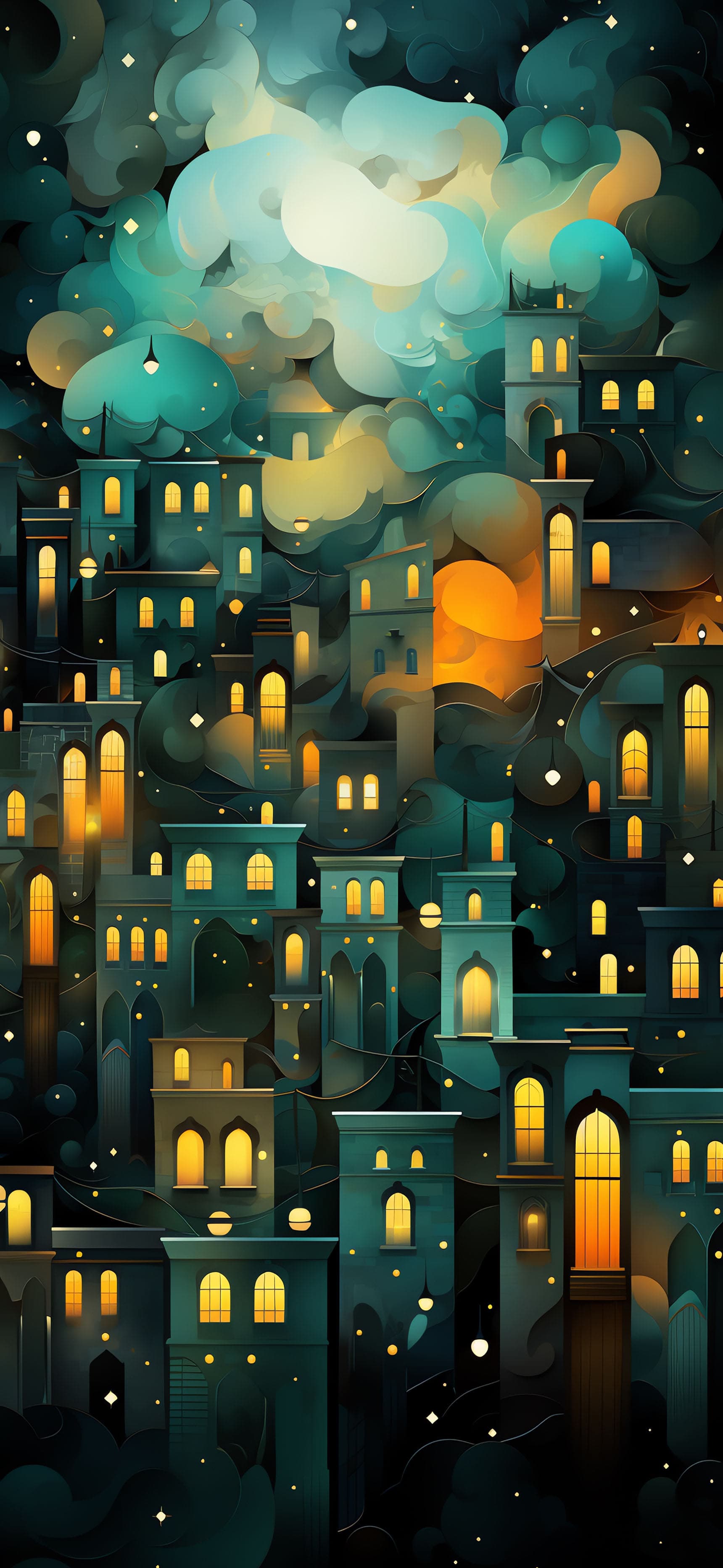 Glowing Cityscape - free phone wallpaper
