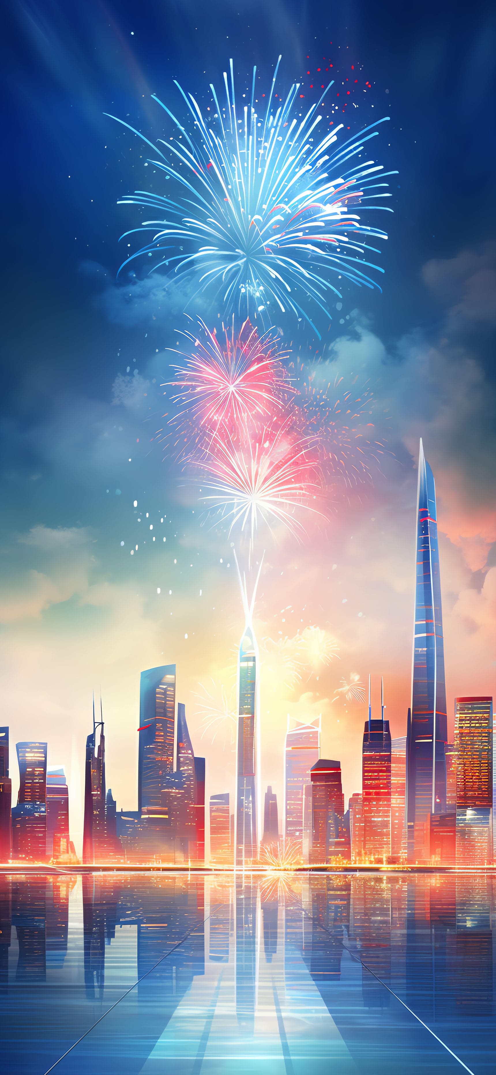Skyline Celebration Burst - free phone wallpaper