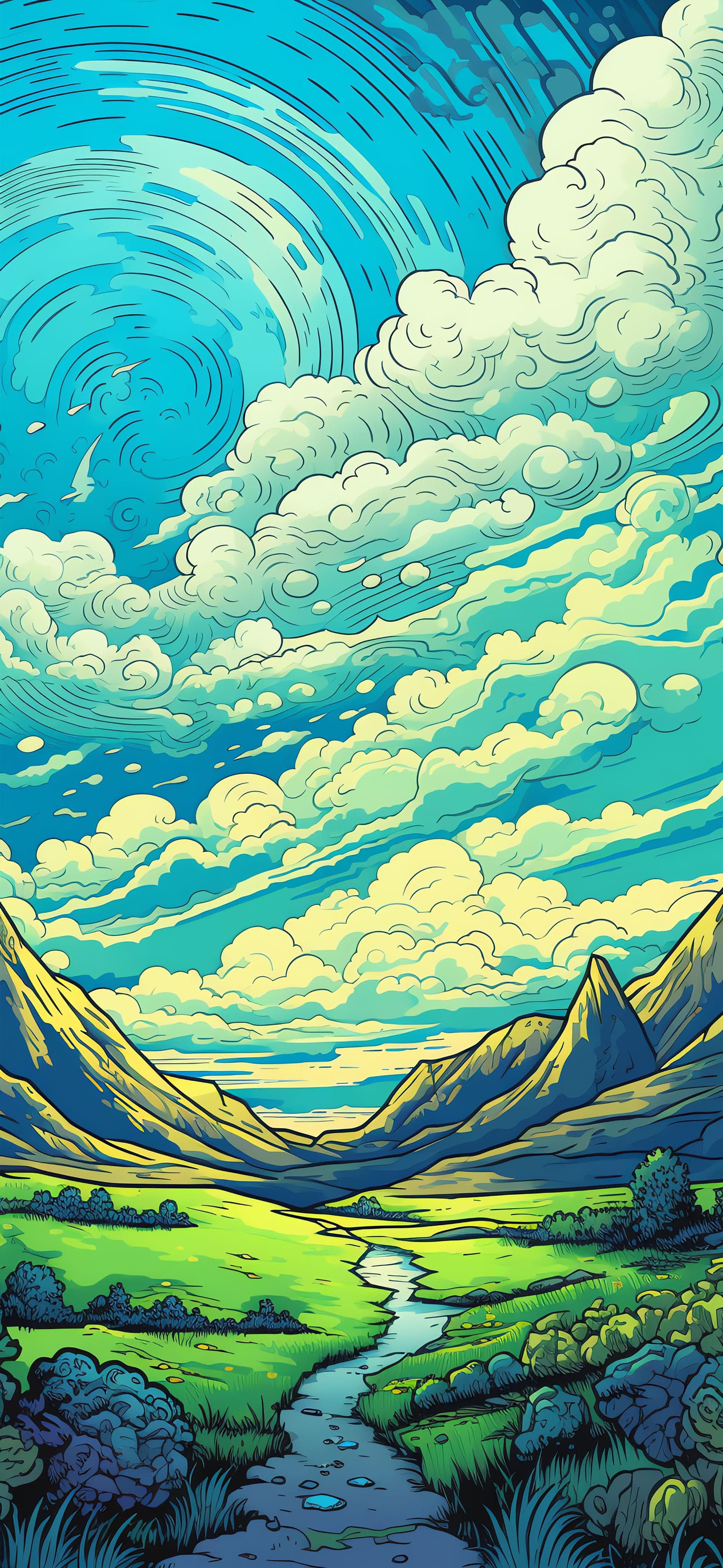 Cartoon Valley Clouds - free phone wallpaper