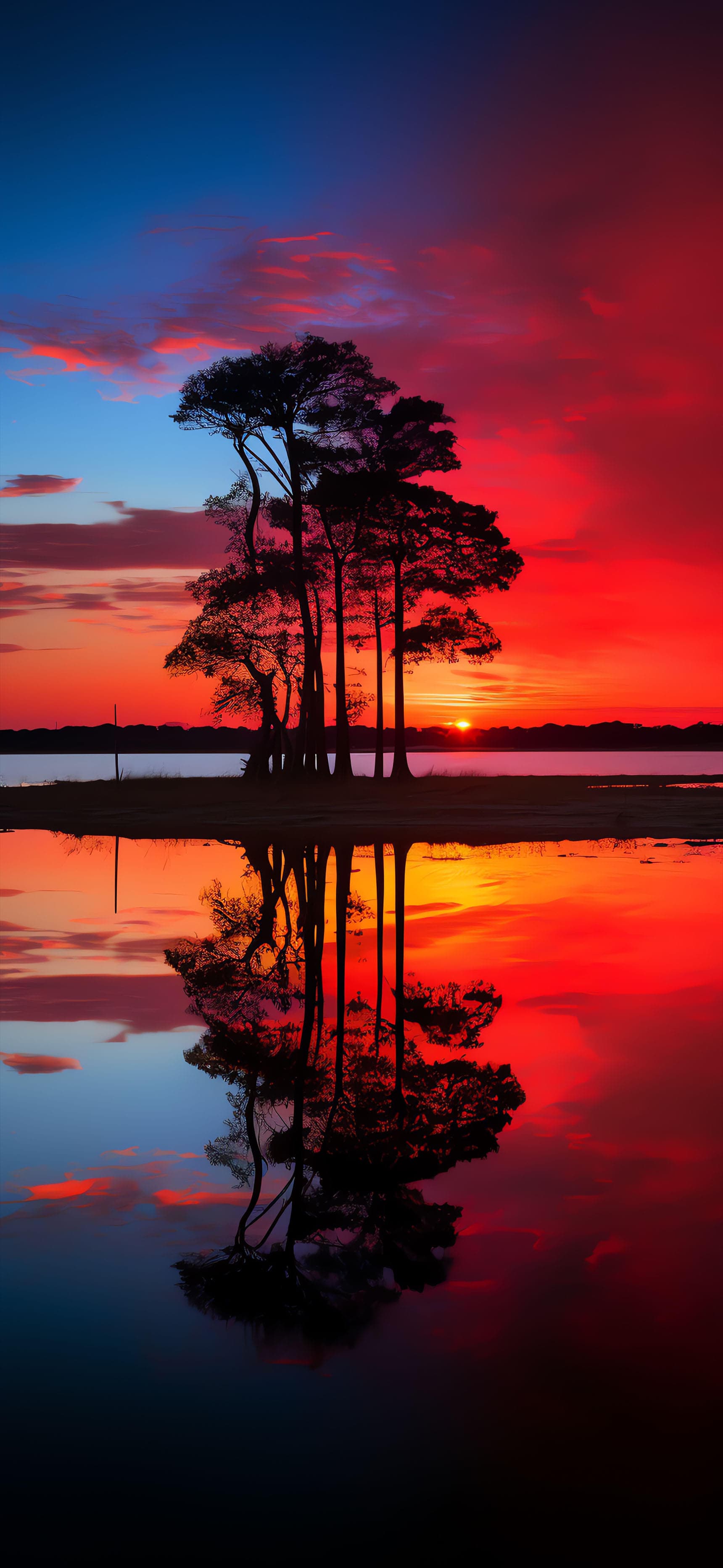 Sunset Tree Reflection - free phone wallpaper