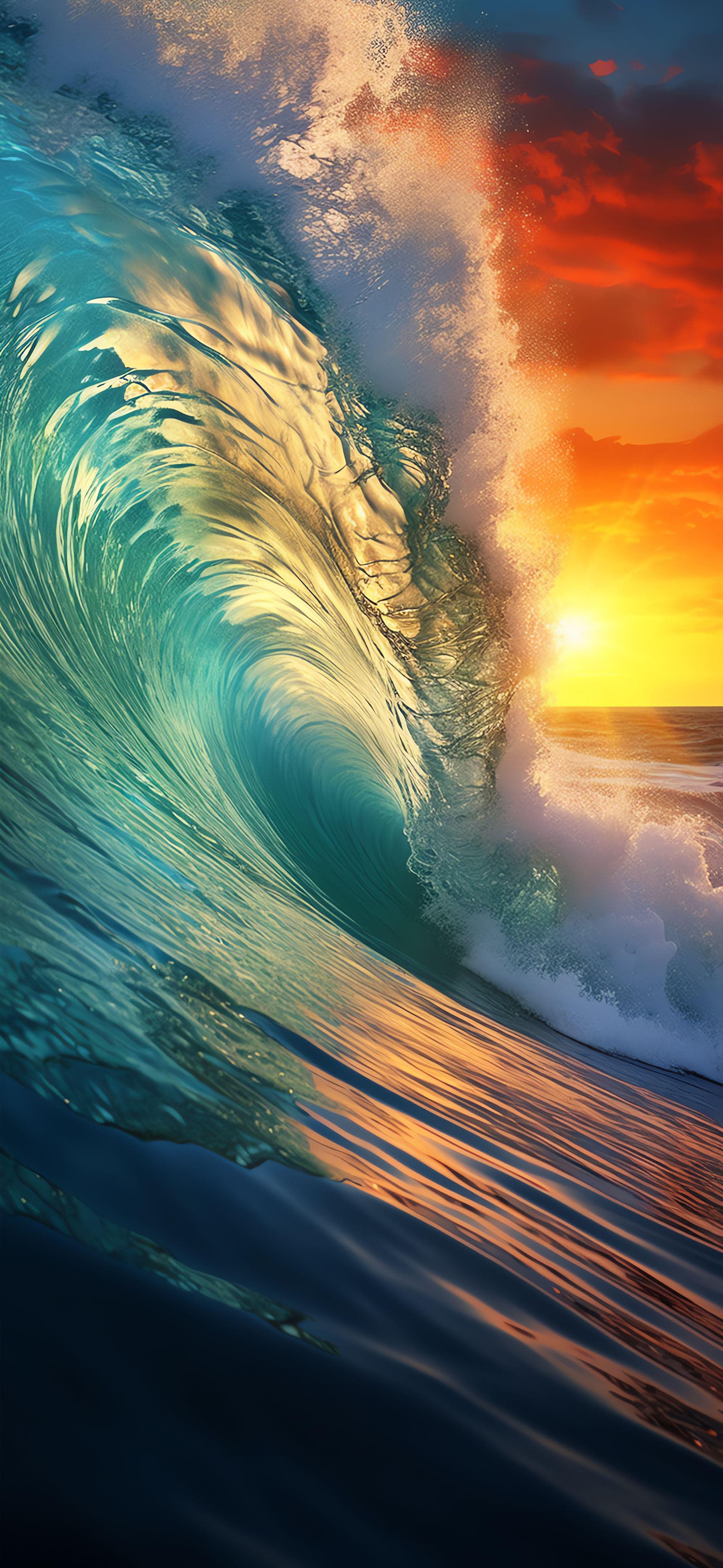 Ocean Wave Sunset - free phone wallpaper