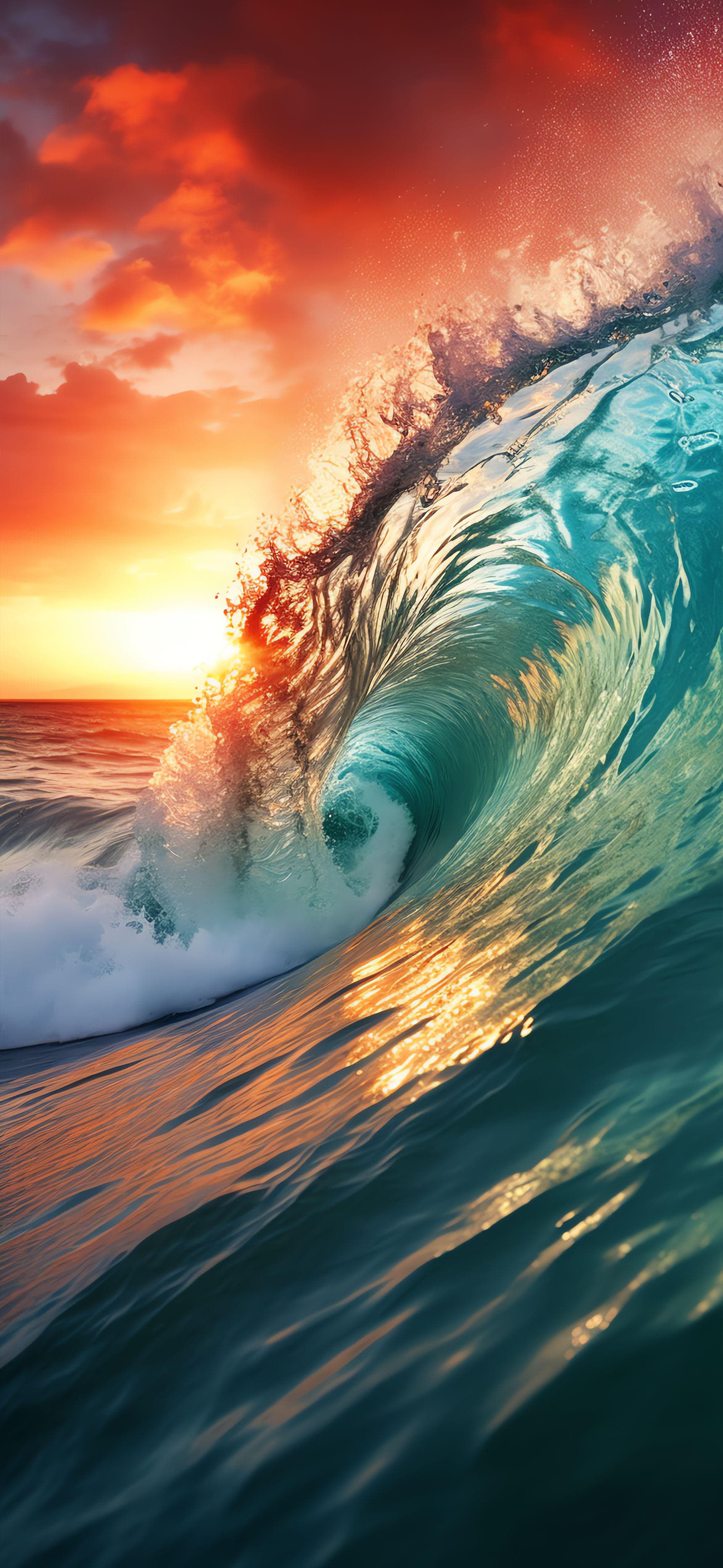 Crashing Wave Sunset - free phone wallpaper
