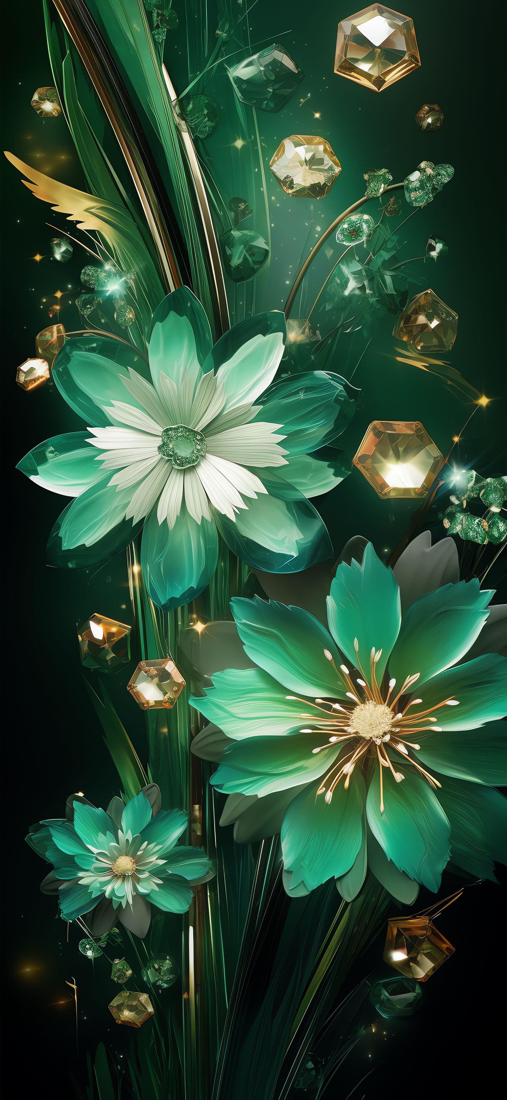 Emerald Gem Flowers - free phone wallpaper