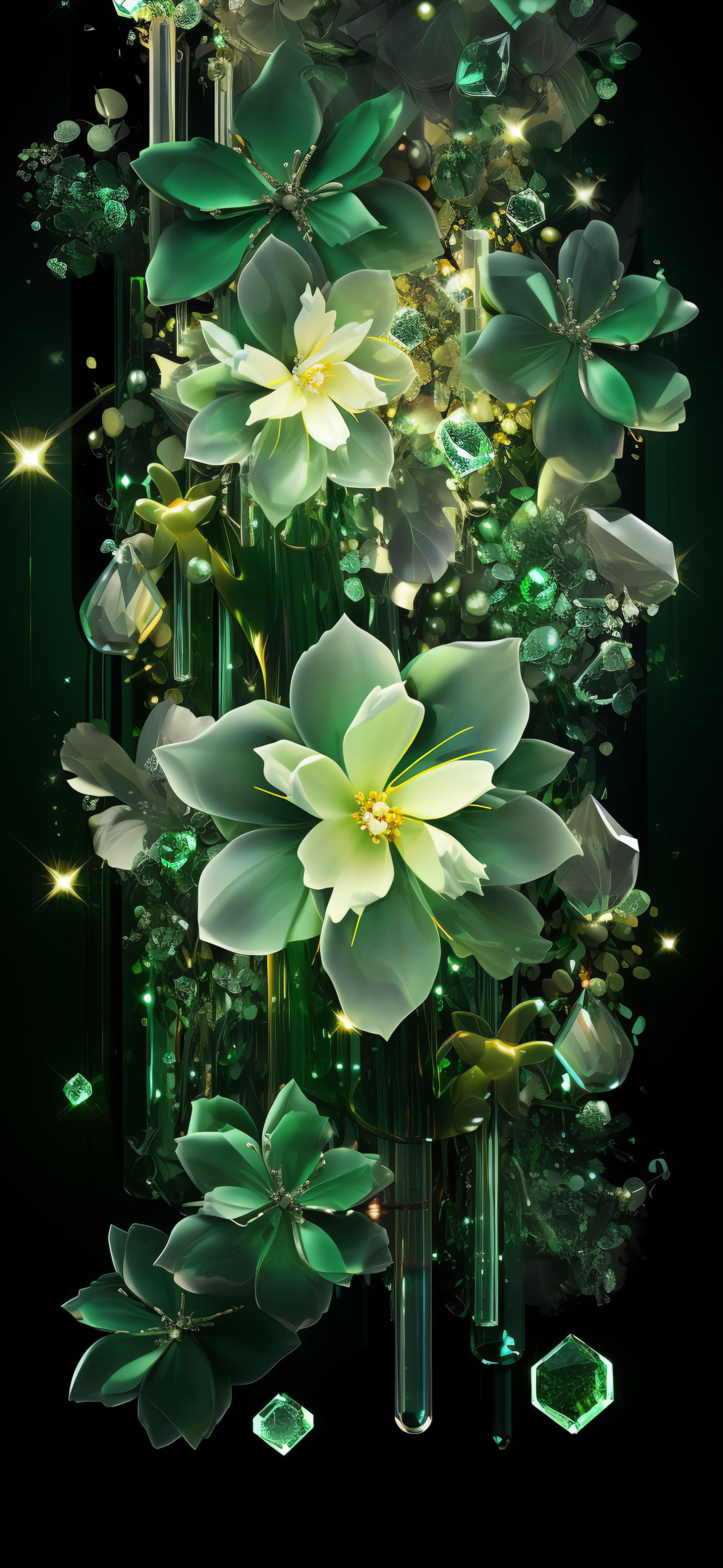 Emerald Floral Cascade - free phone wallpaper