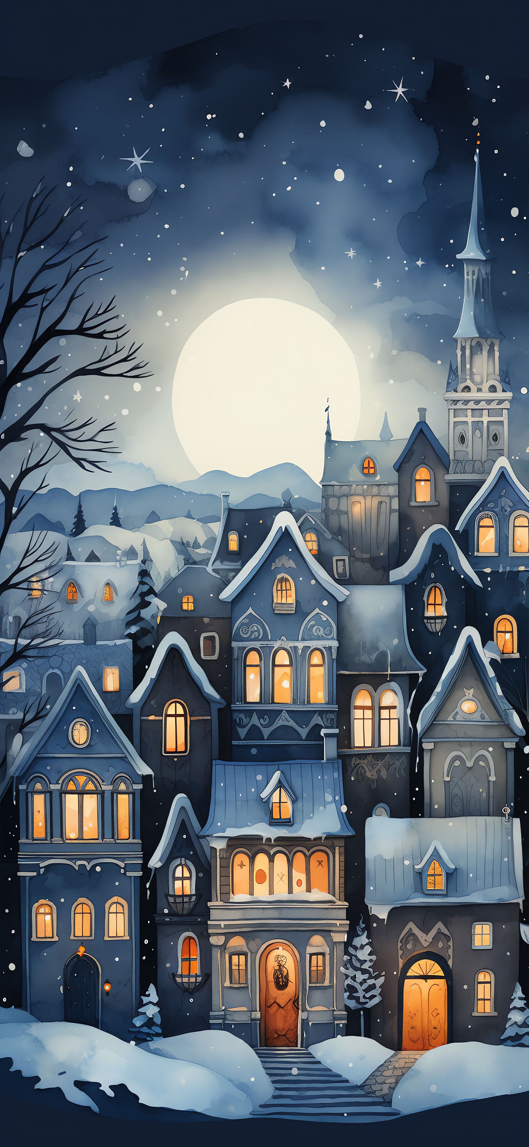 Snowy Town Night - free phone wallpaper