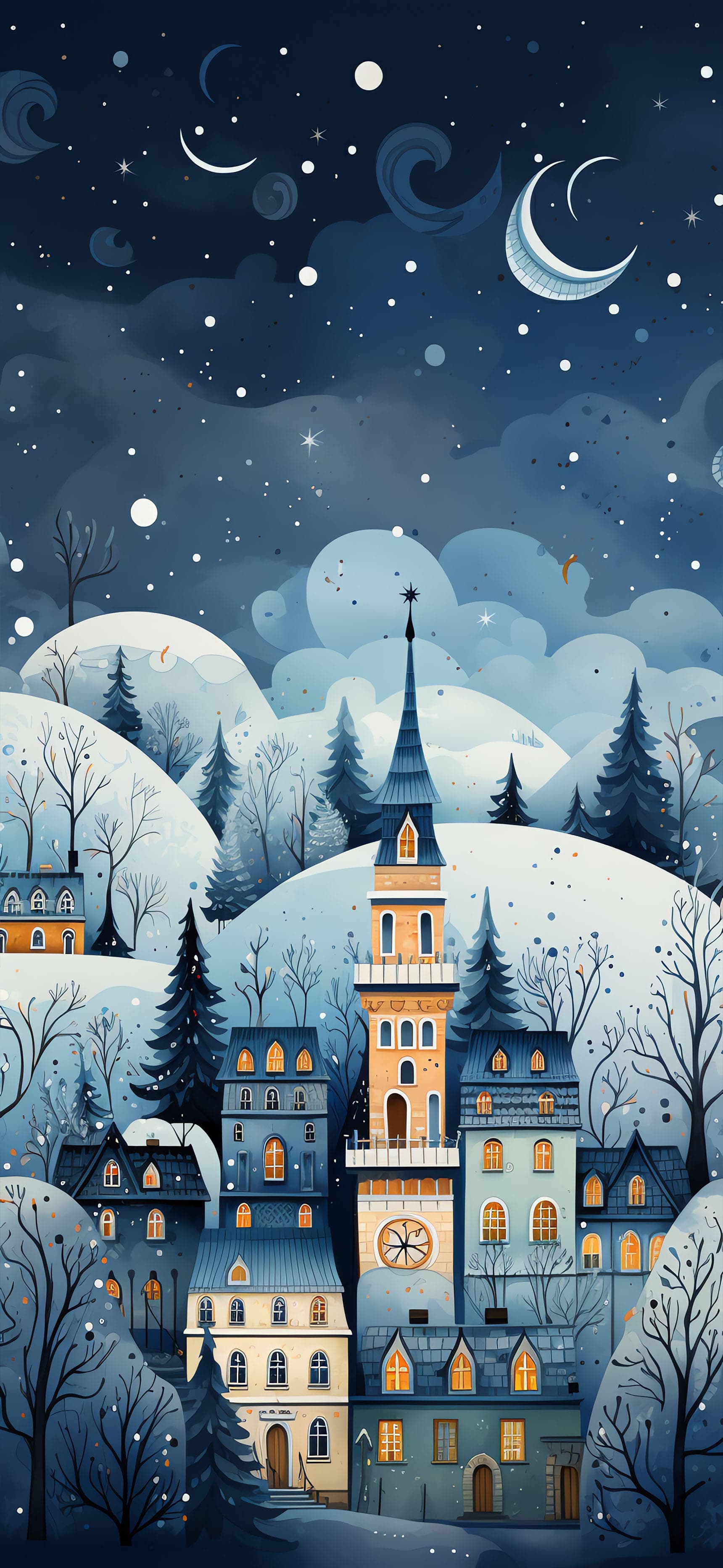 Winter Village Night - free phone wallpaper