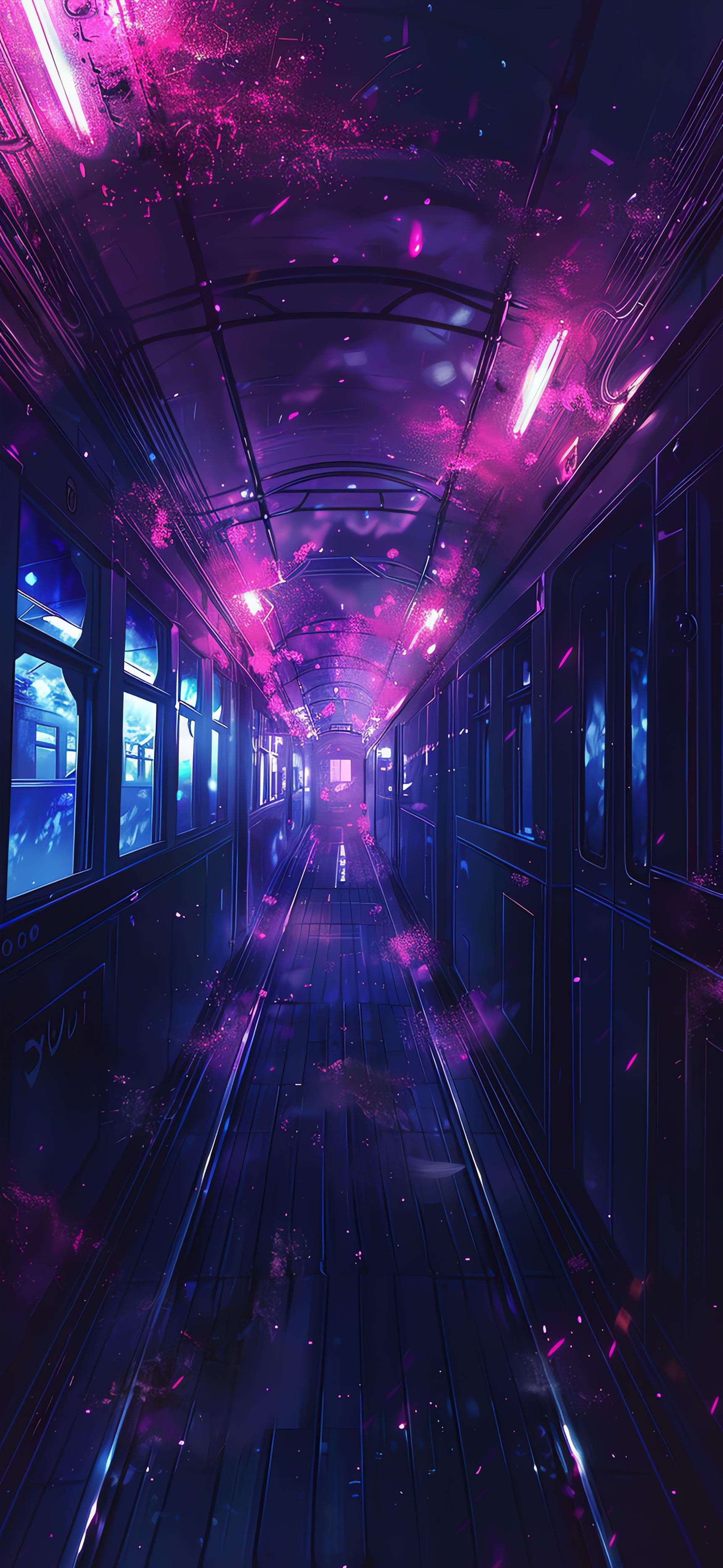 Neon Train Journey - free phone wallpaper