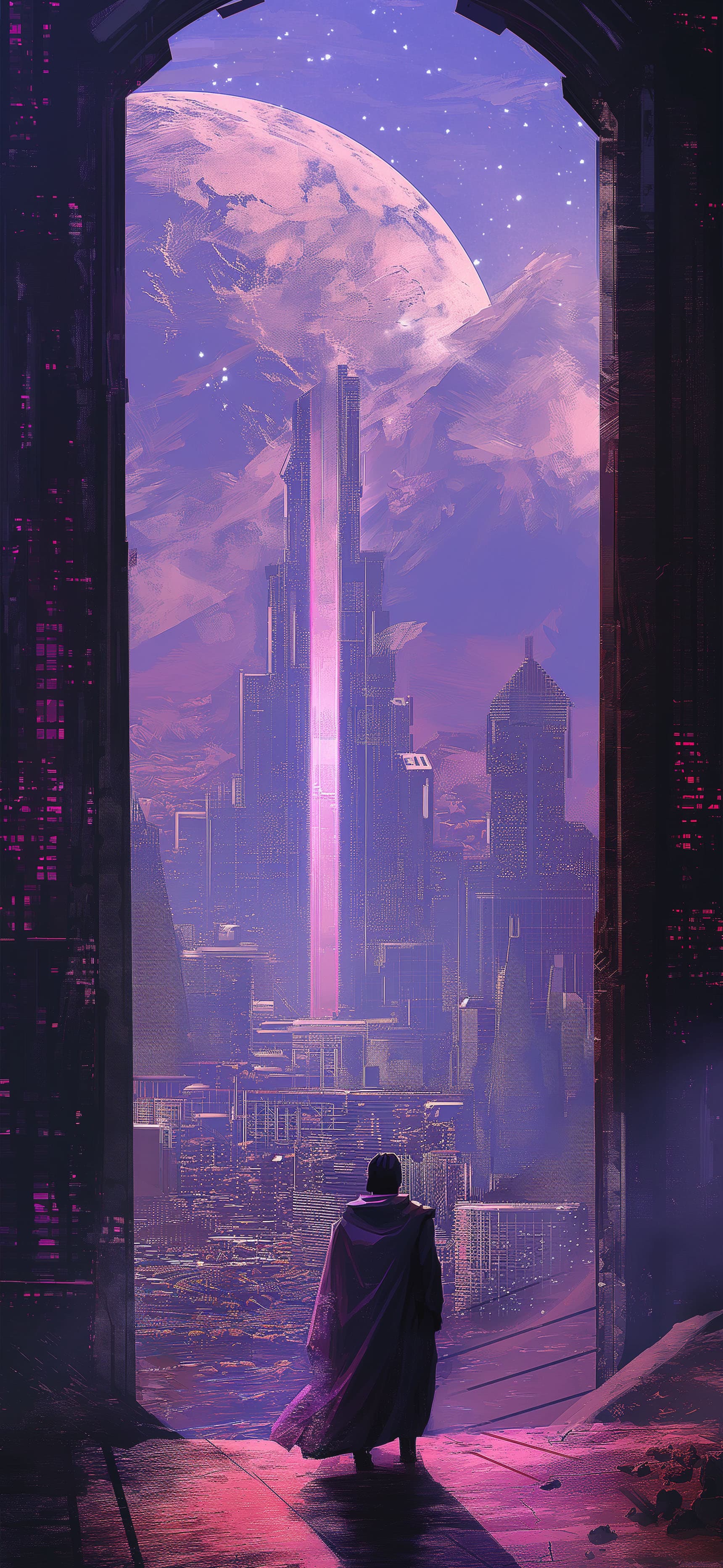Cyberpunk City Gate - free phone wallpaper