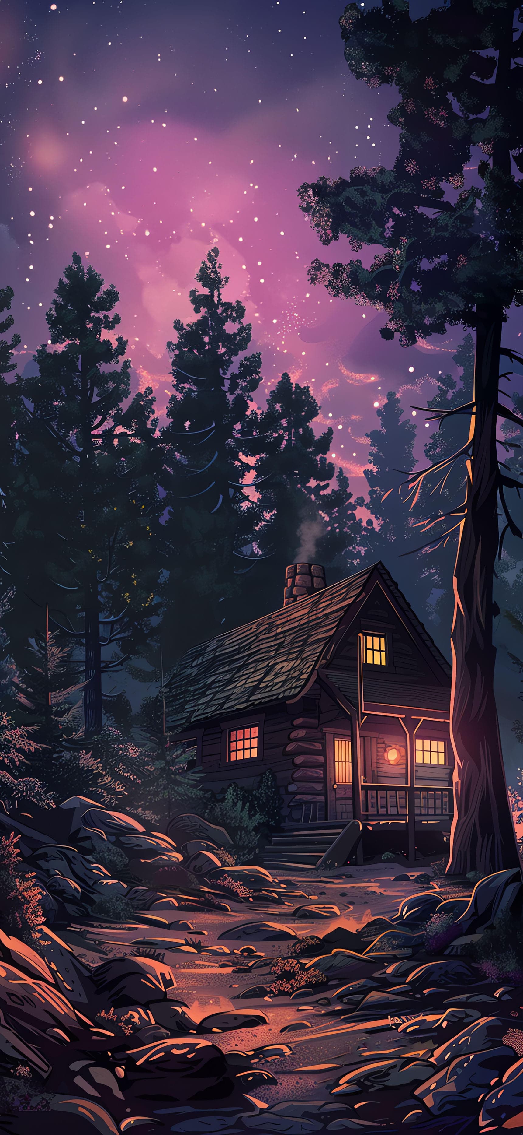 Cabin Starry Night - free phone wallpaper