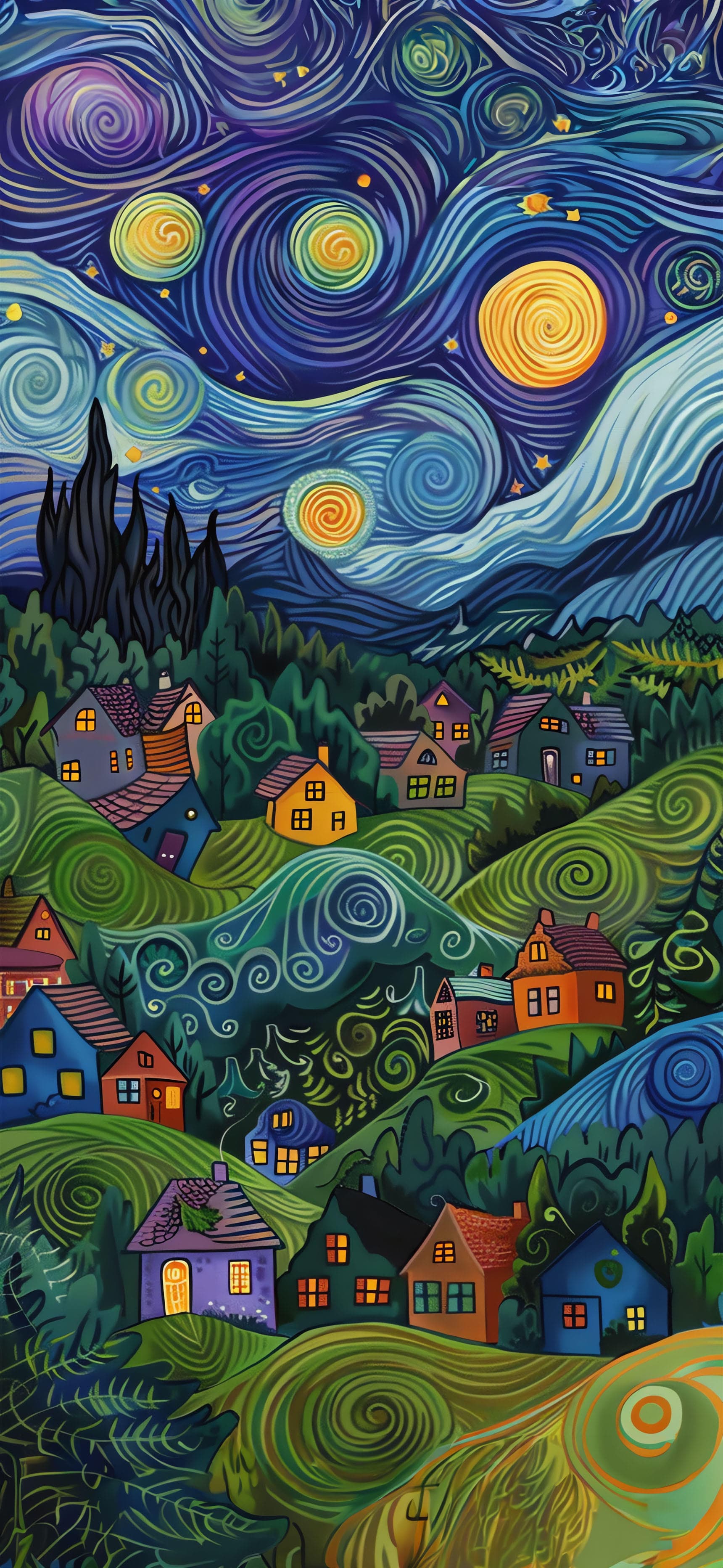 Colorful Village Landscape - free phone wallpaper