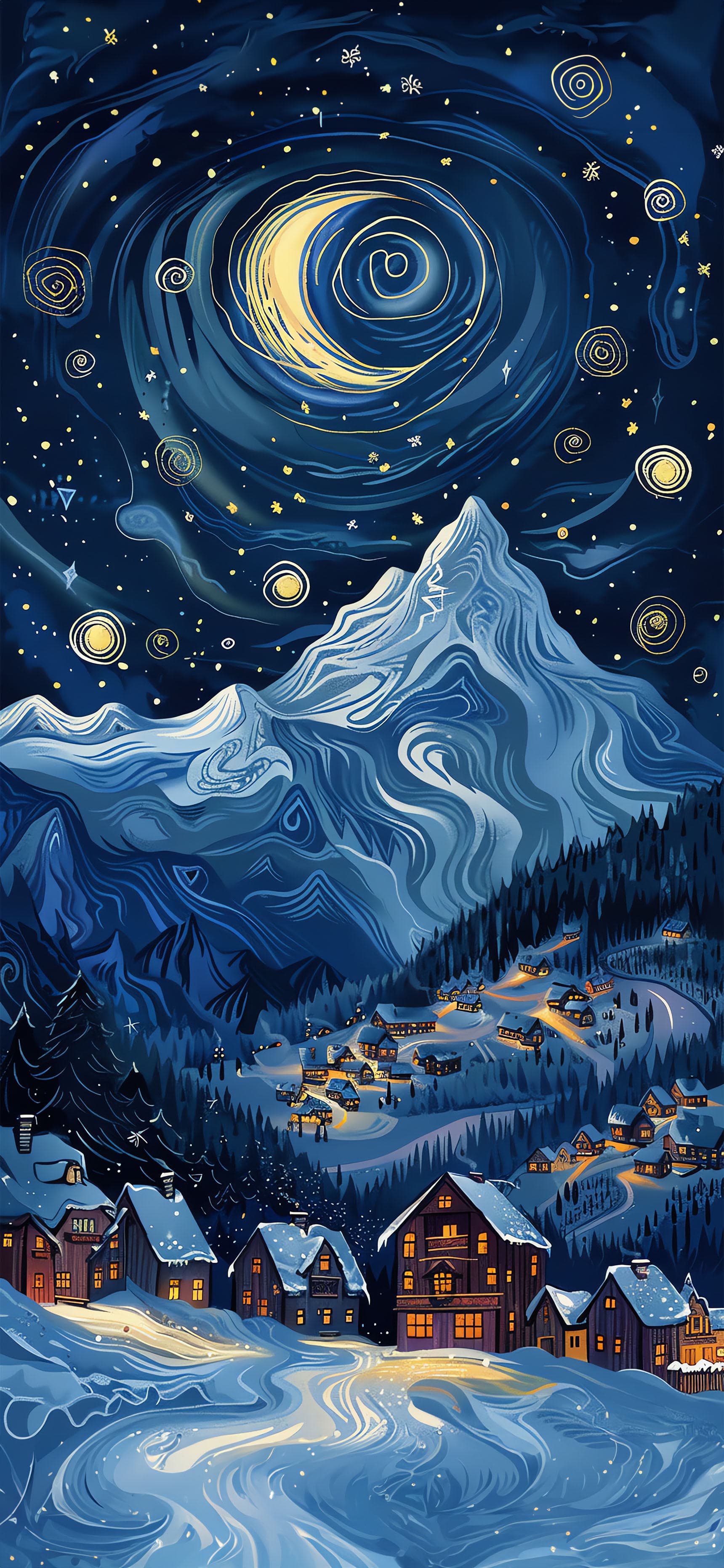 Winter Village Night - free phone wallpaper