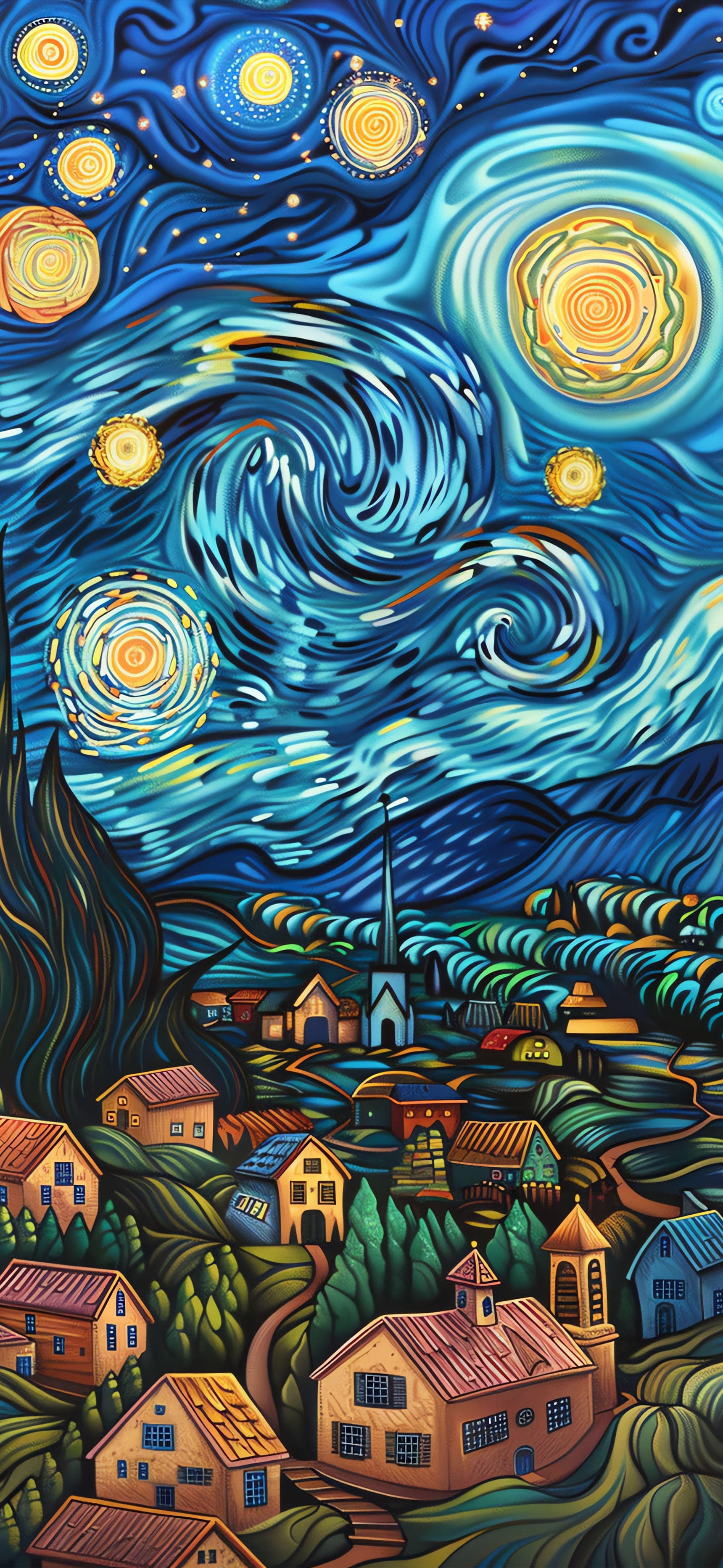 Starry Night Village - free phone wallpaper