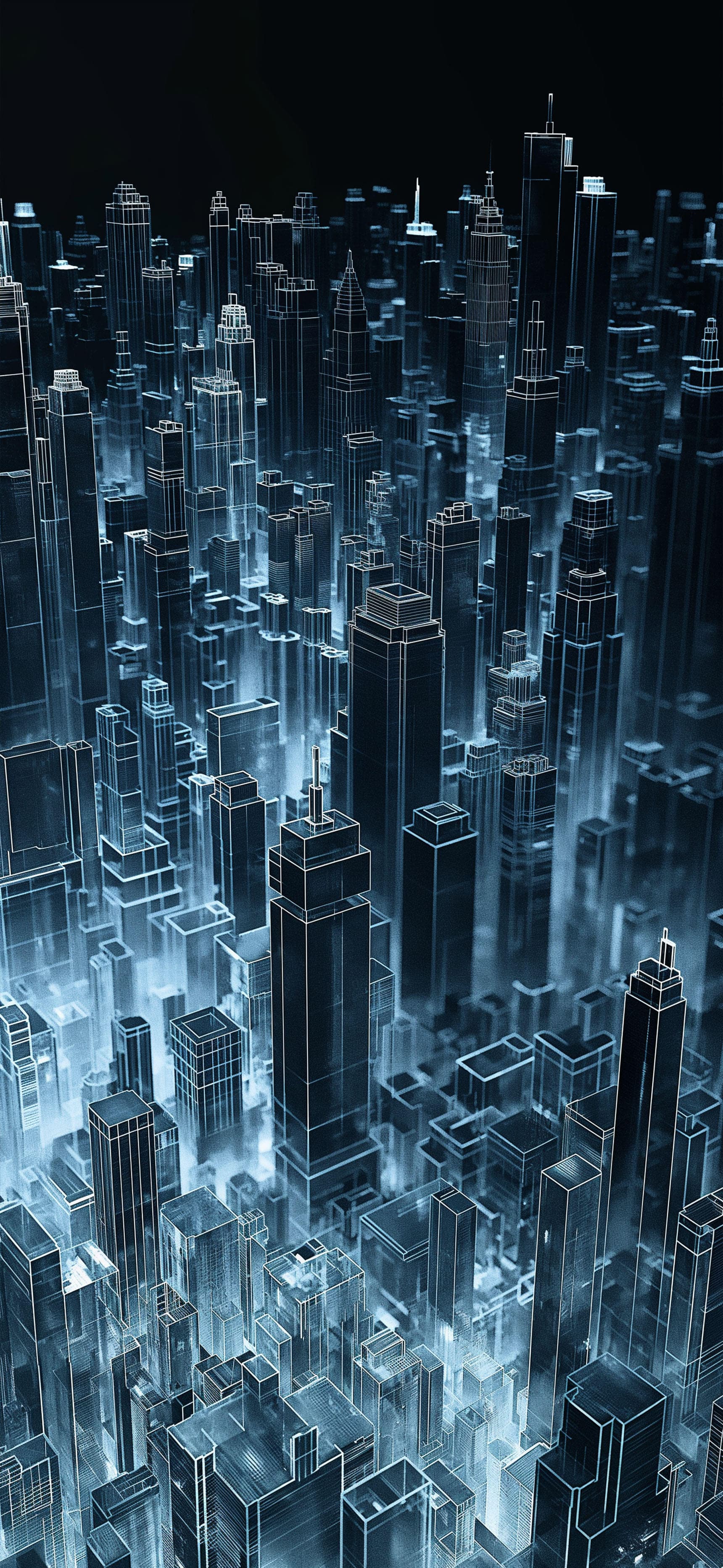 Cityscape Wireframe Glow - free phone wallpaper