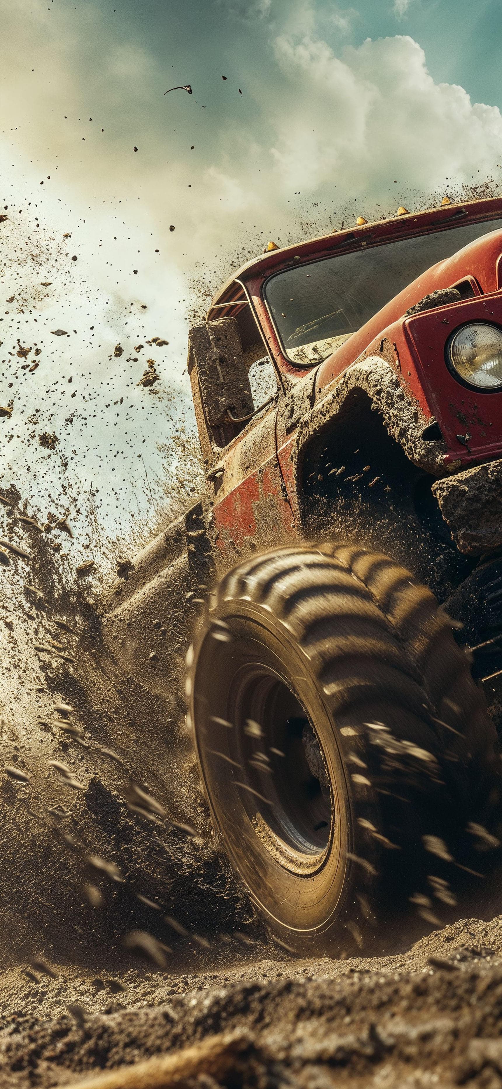 Muddy Red Truck - free phone wallpaper