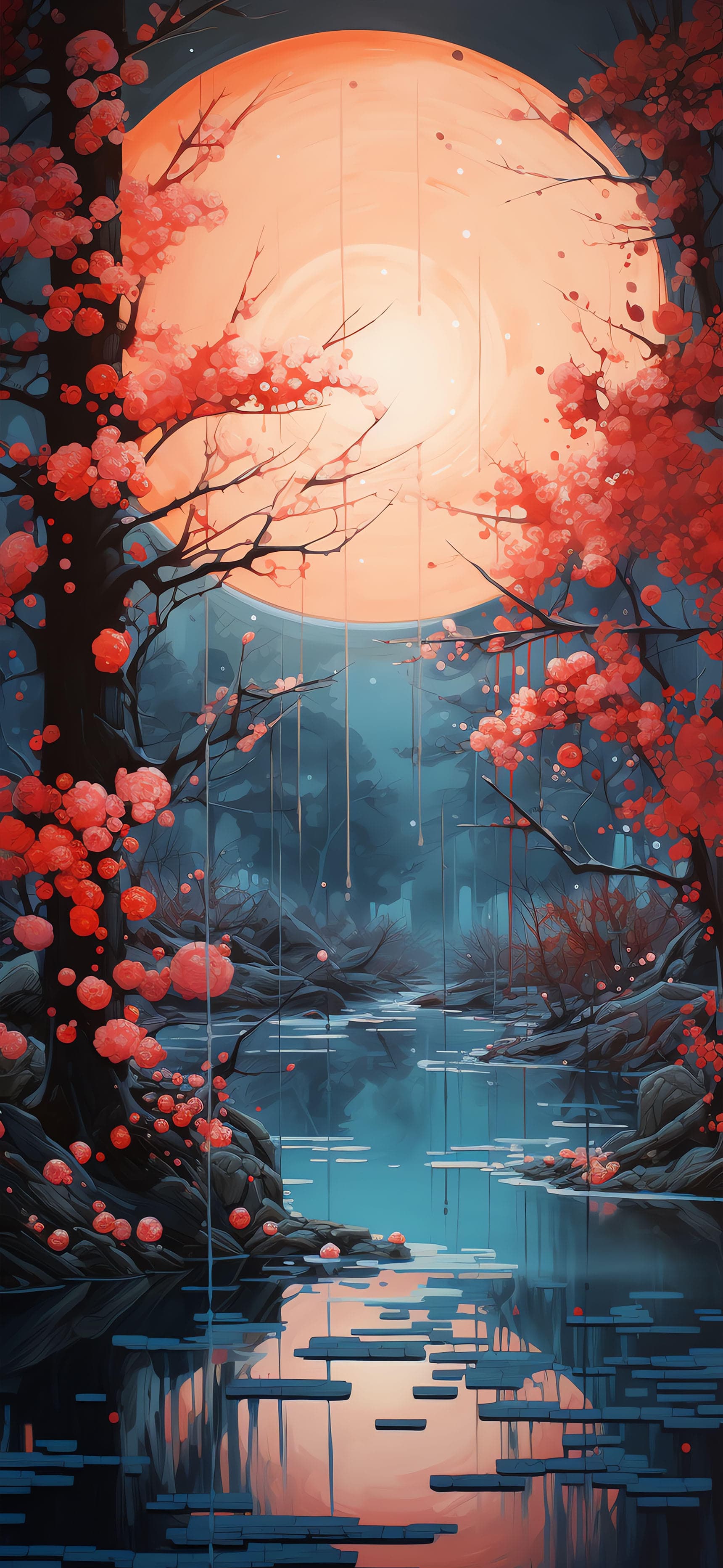 Tranquil Cherry Reflection - free phone wallpaper